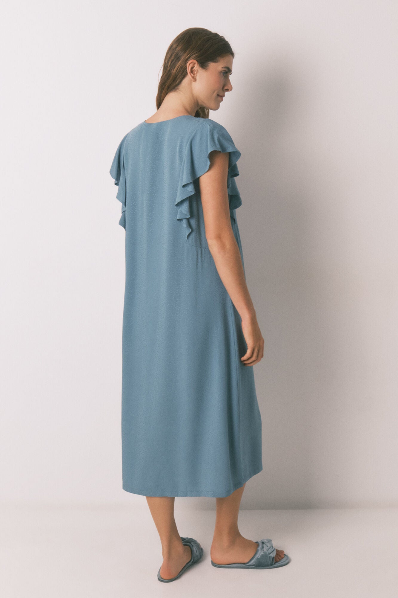 Women Secret_Green_Loose Green Floral Midi Nightgown_4362325_22_04