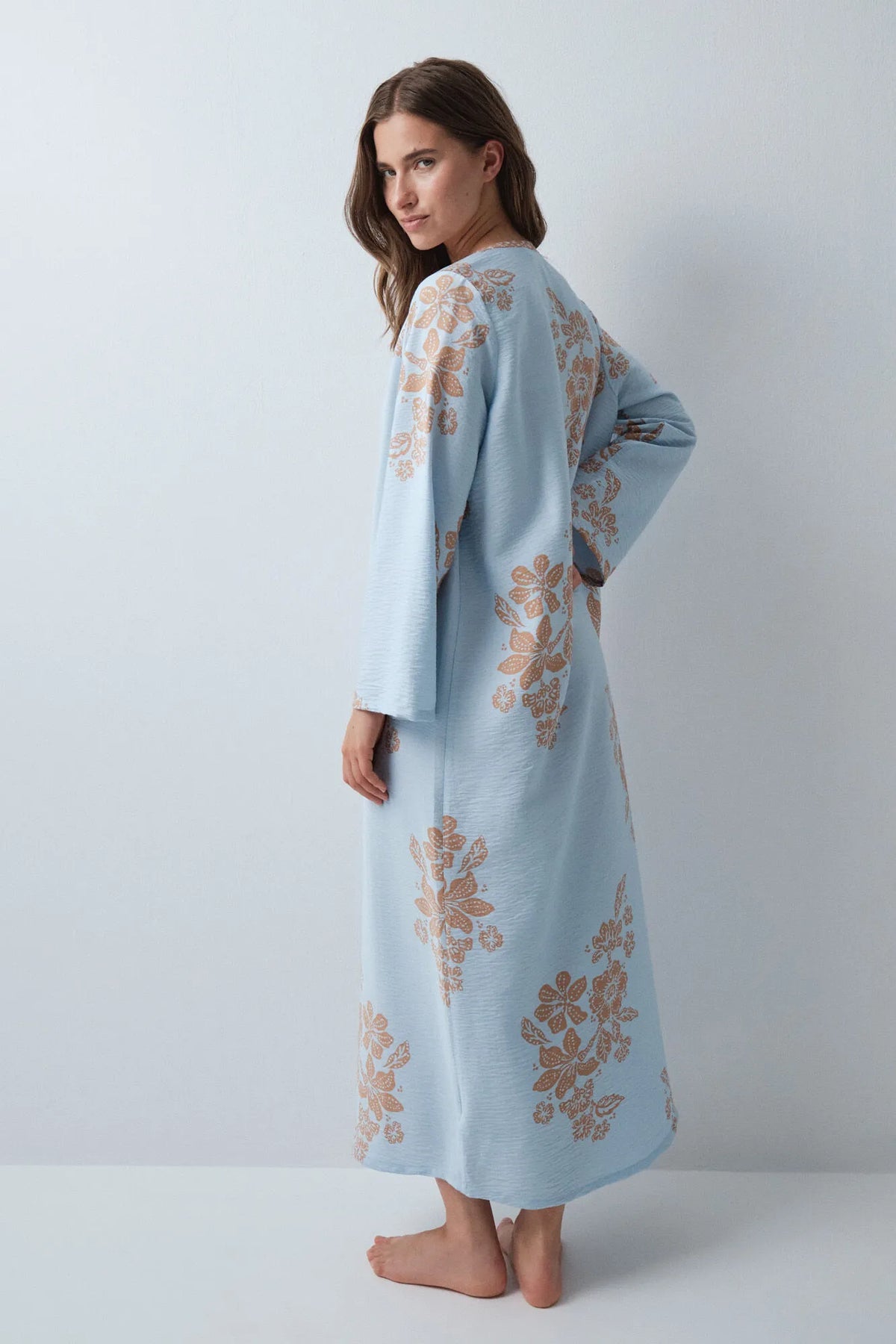 Women Secret Light Blue Women Blue Floral Print Viscose Kaftan Dress SKU: 4364644_16 Image 04