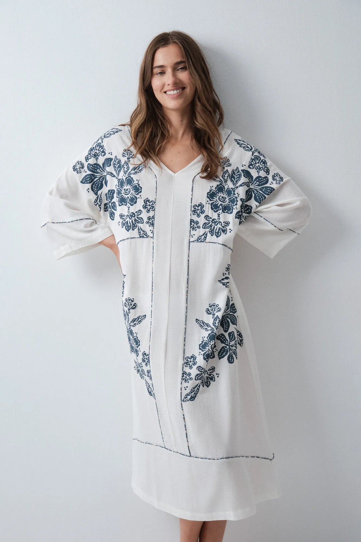 Women Secret Ivory Women White Floral Print Viscose Kaftan Dress SKU: 4364645_96 Image 03