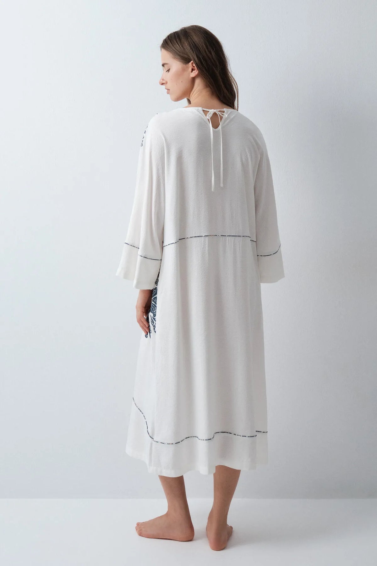 Women Secret Ivory Women White Floral Print Viscose Kaftan Dress SKU: 4364645_96 Image 04