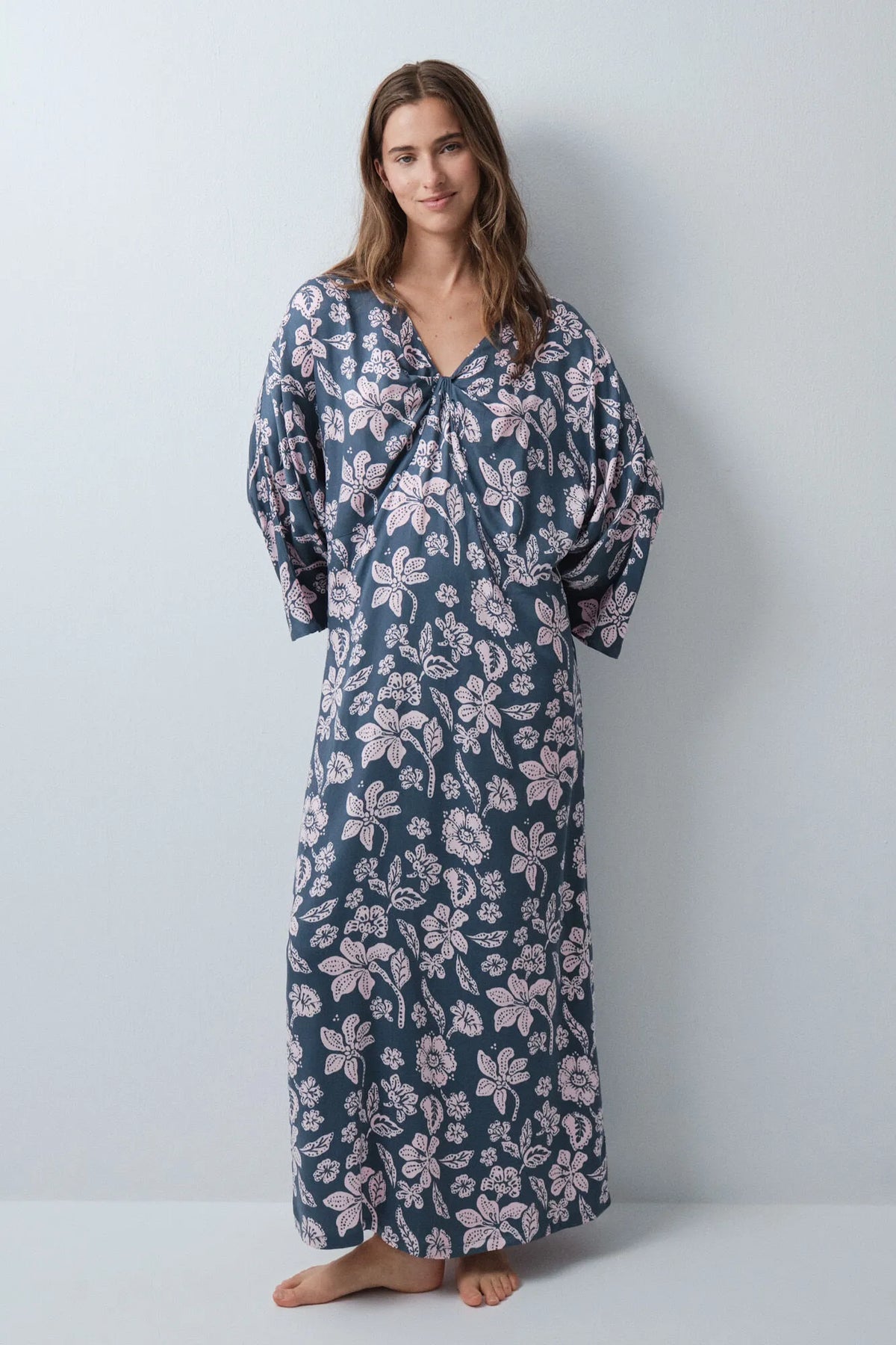 Women Secret Green Women Green Floral Print Viscose Kaftan Dress SKU: 4364646_24 Image 02