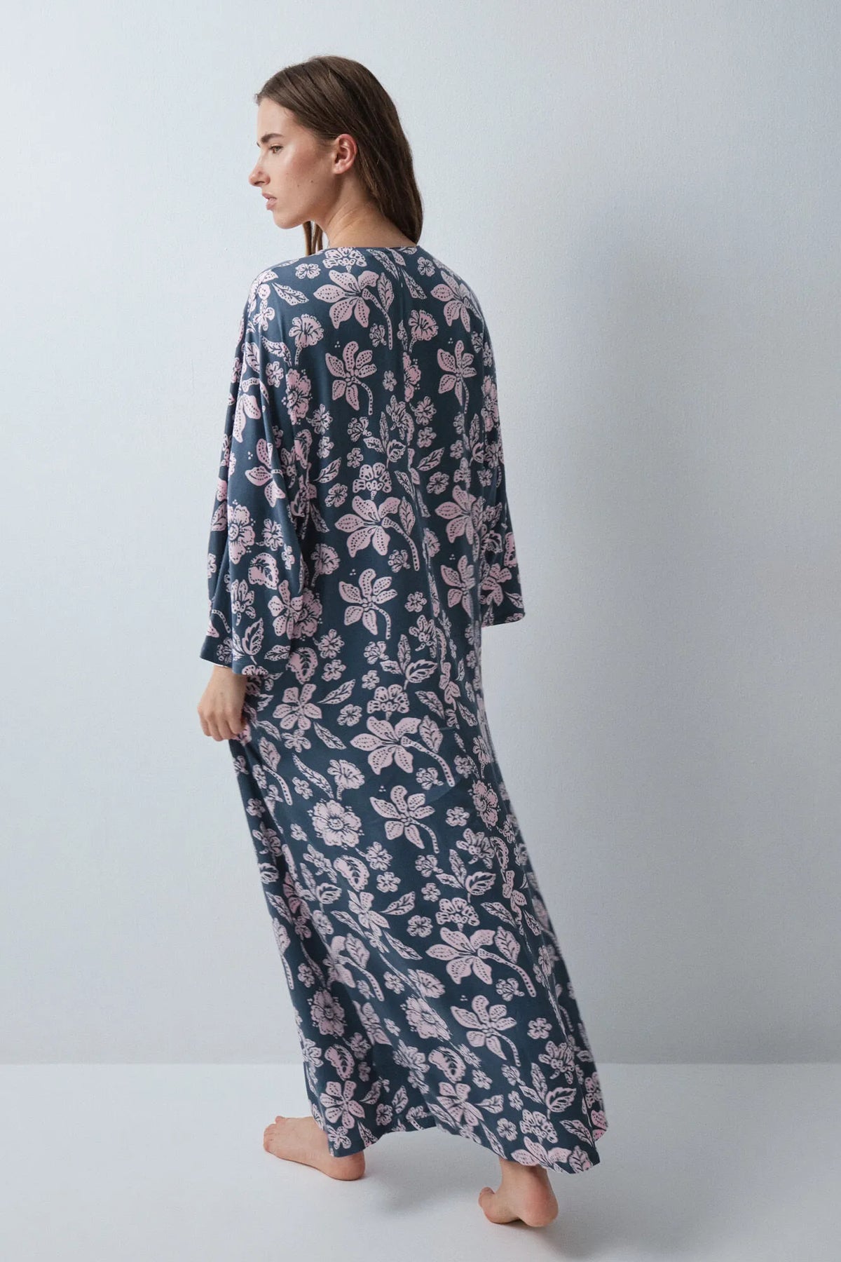 Women Secret Green Women Green Floral Print Viscose Kaftan Dress SKU: 4364646_24 Image 04