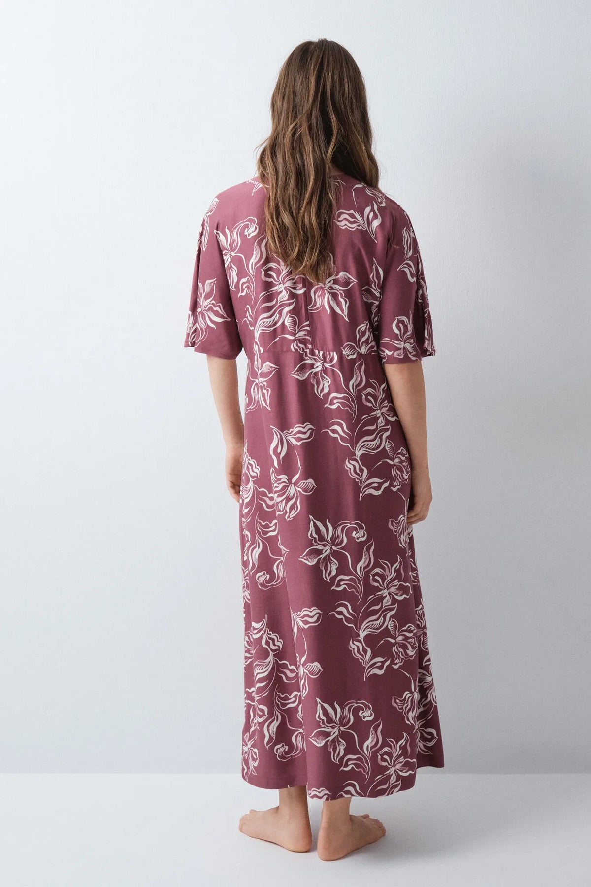 Women Secret Maroon Women Burgundy Floral Kaftan Long Nightgown SKU: 4364655_69 Image 04