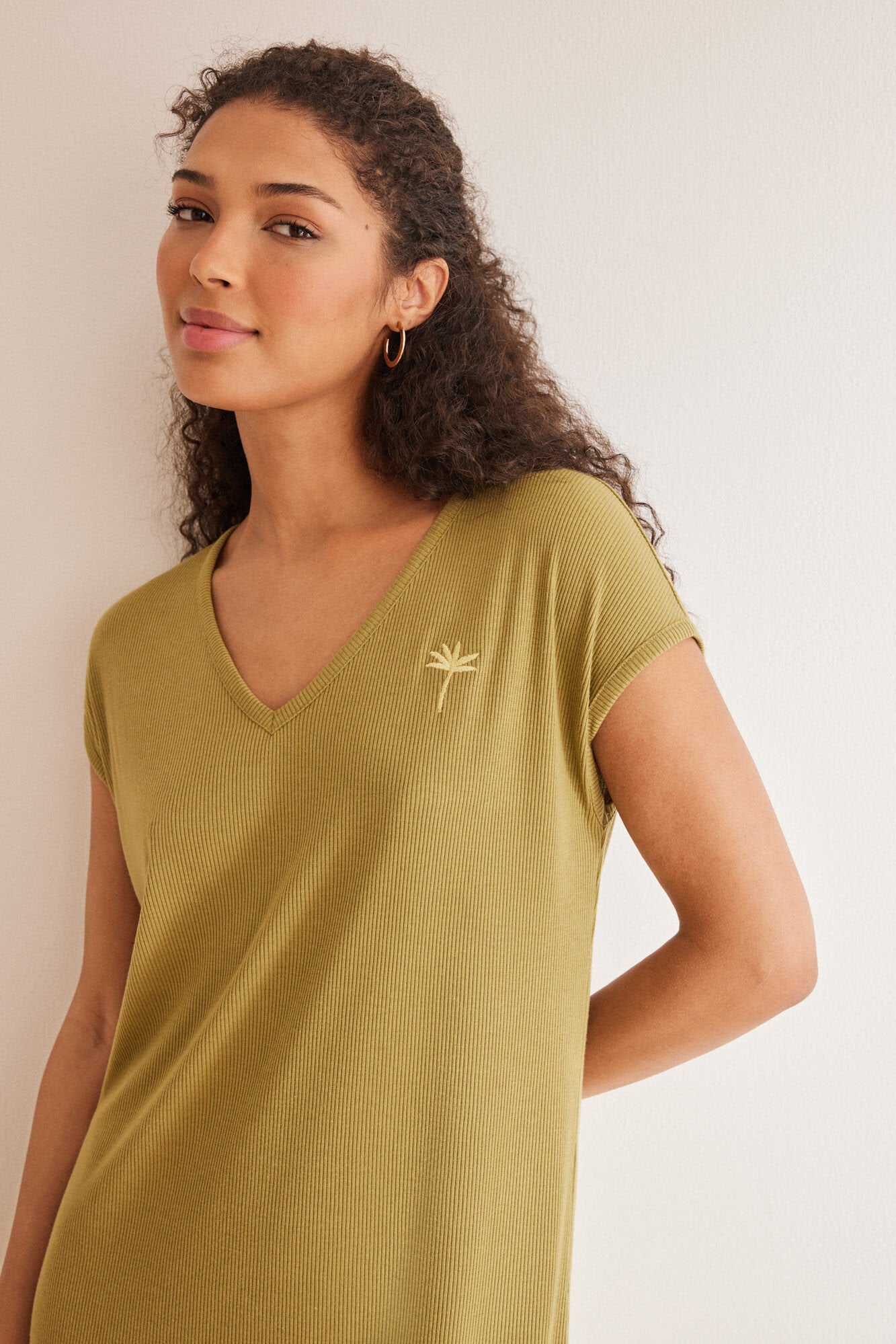 Light Khaki Short Sleeves Short Nightdress_4367481_93_01