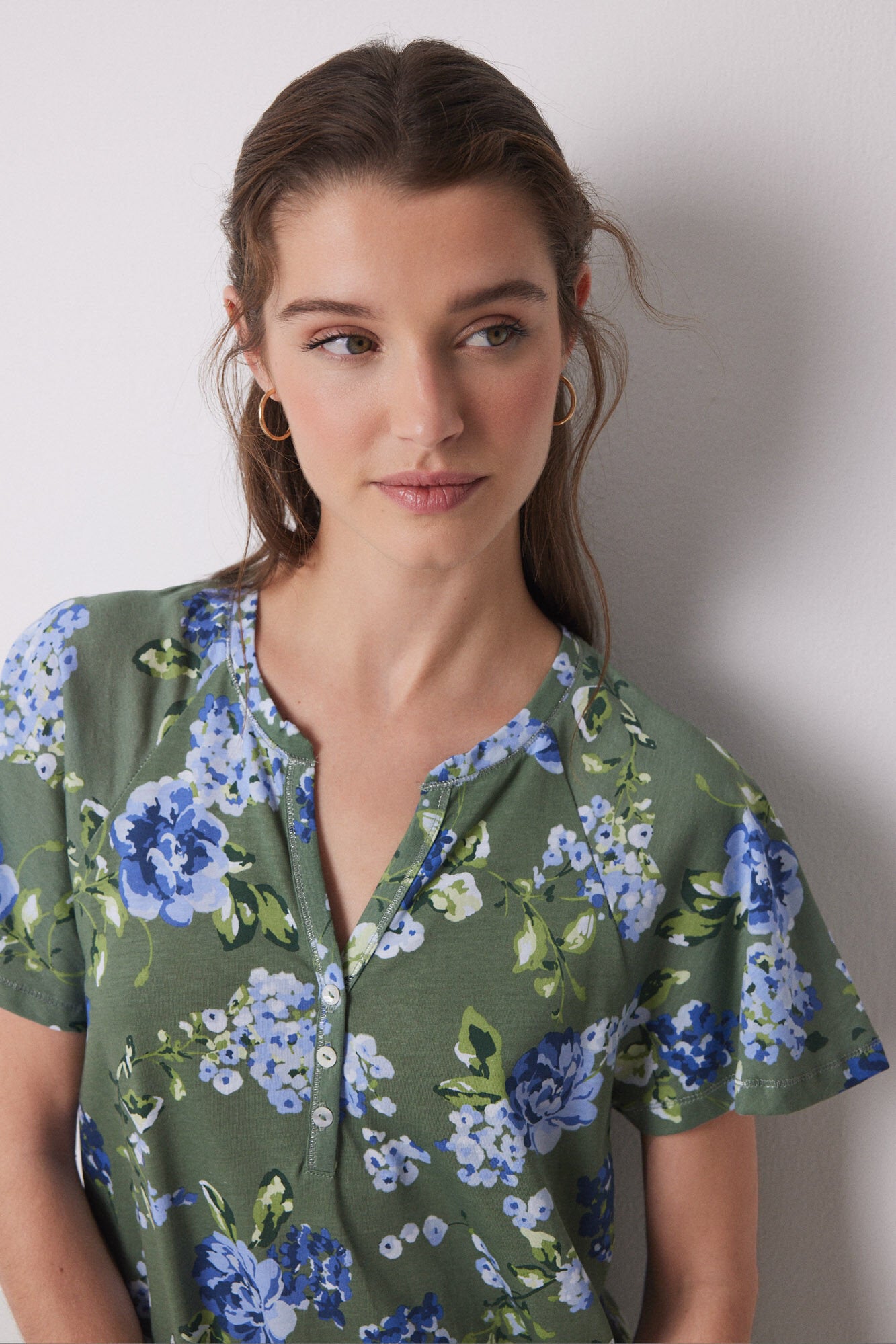 Women Secret_Midi Nightgown 100% Cotton Green Flowers_4369317_29_02