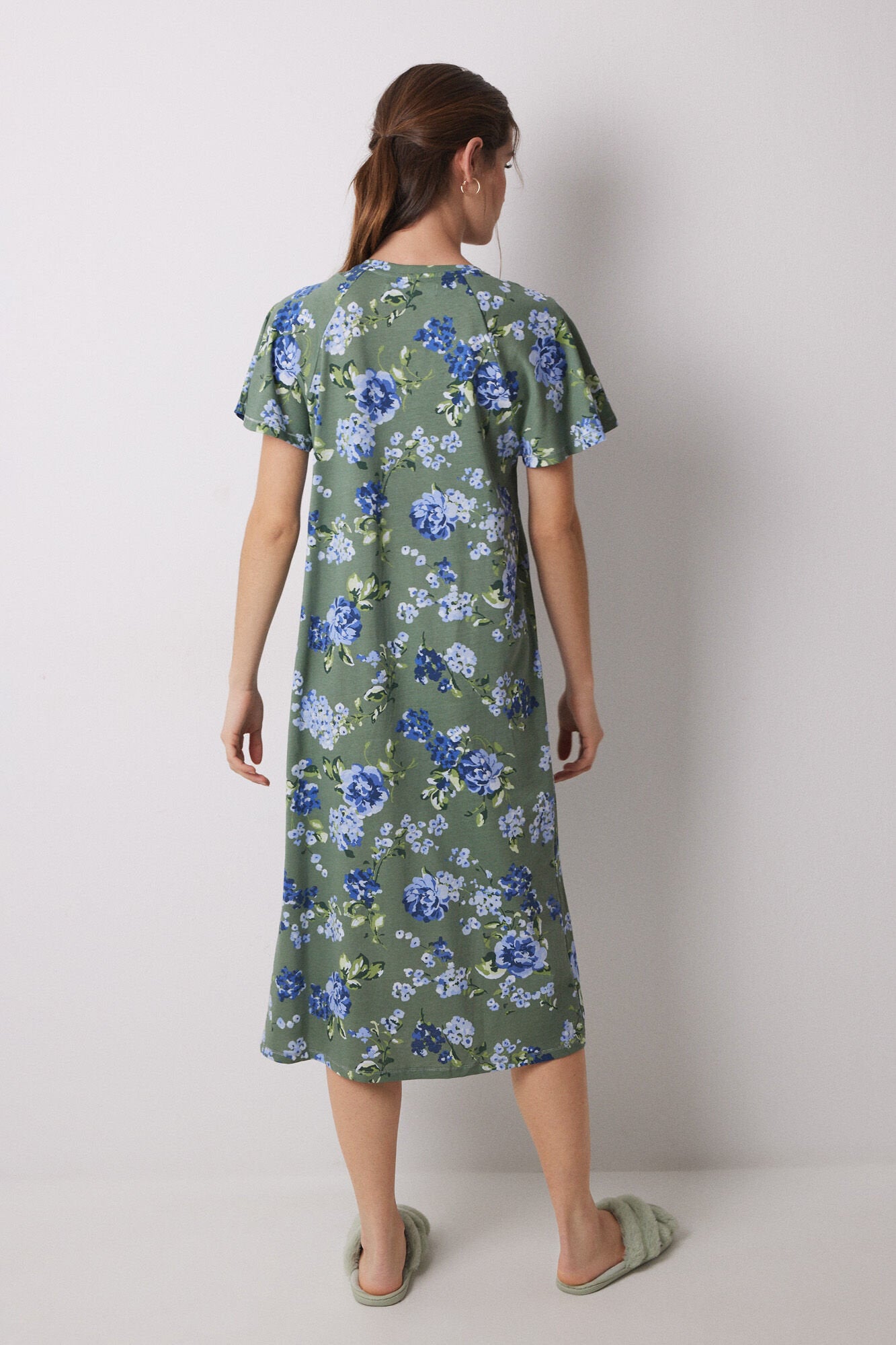 Women Secret_Midi Nightgown 100% Cotton Green Flowers_4369317_29_05