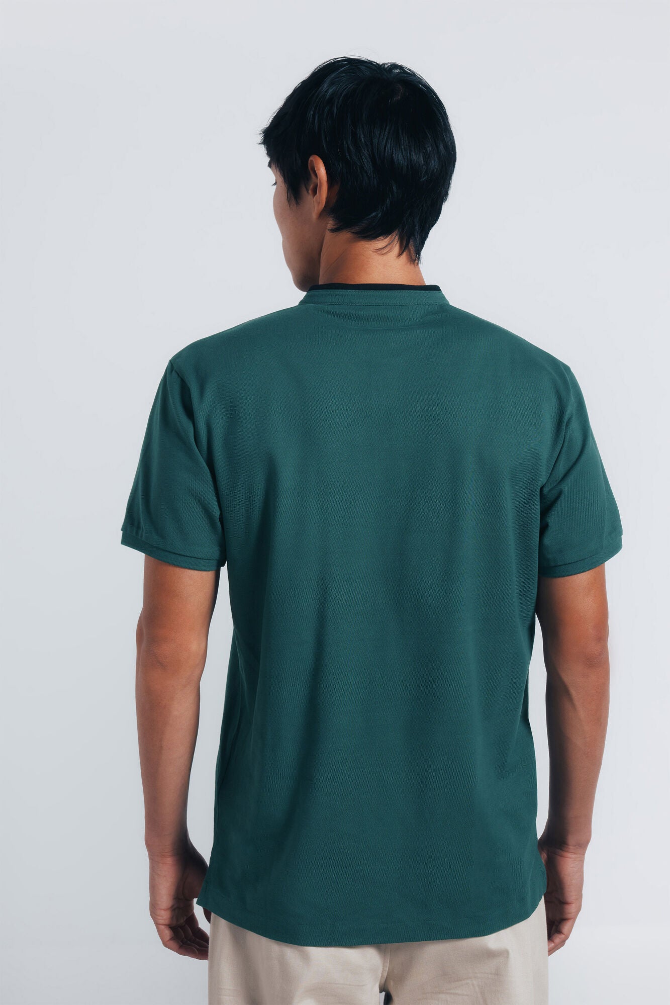 Springfield_Green_Slim Fit Mandarin Collar PiquŽ Polo Shirt_4402324_23_04