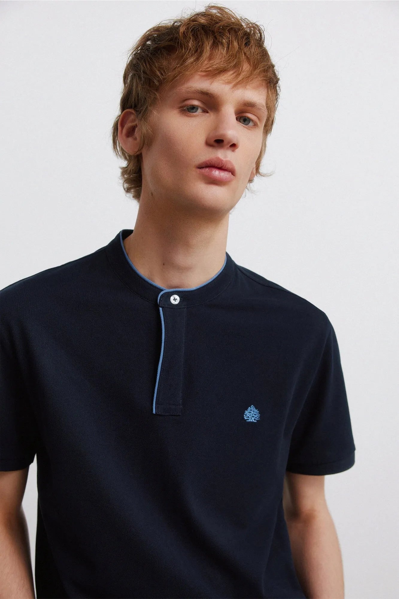 Springfield Blue Men PiquŽ Mandarin Collar Slim Fit Polo Shirt SKU: 4403094_11 Image 02