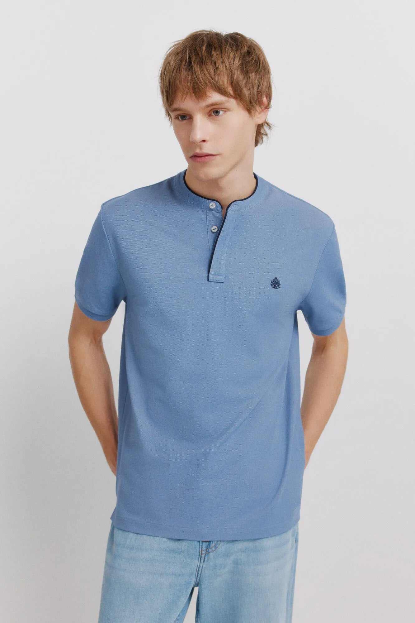 Springfield Blue Men PiquŽ Henley Slim Fit Polo Shirt SKU: 4403097_14 Image 01