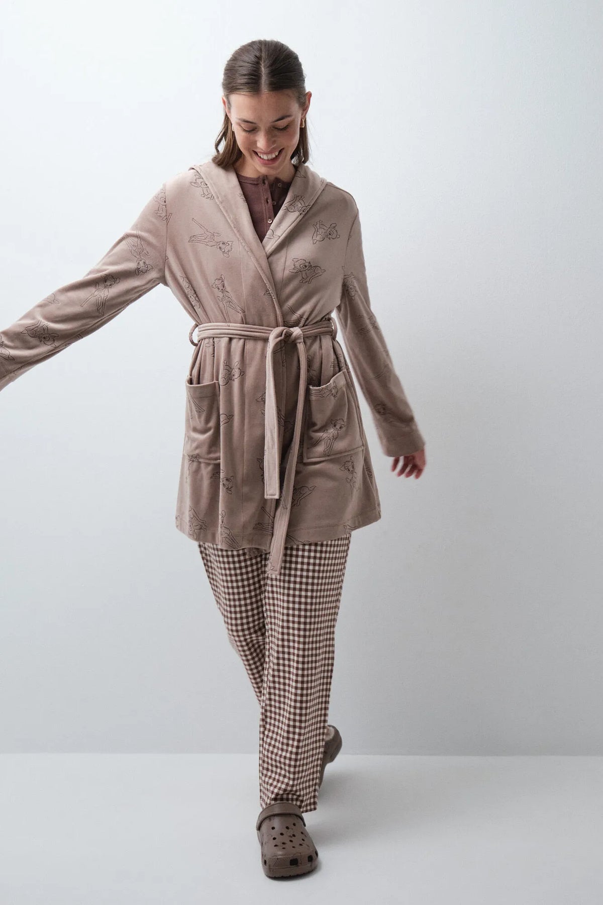 Women Secret Brown Print Women Bambi Ears Midi Robe SKU: 4414342_39 Image 02