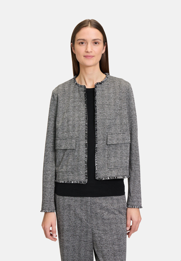 Betty Barclay_Black/Grey_Jersey Jacket with Fringes_4438-3055_9893_01