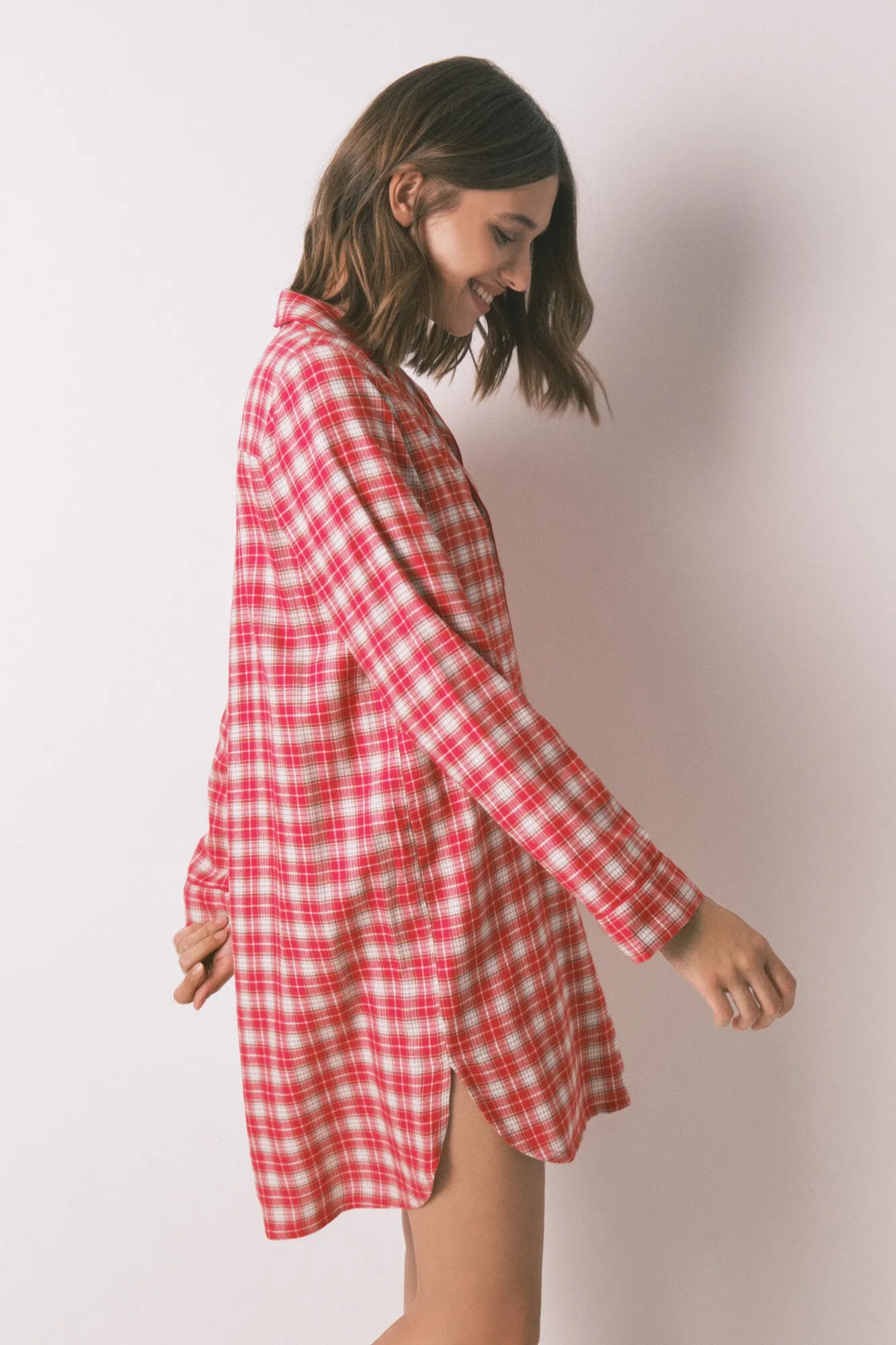 Women Secret_Red/Coral_Short Nightgown with Snoopy Checkered Print_4442120_62_02