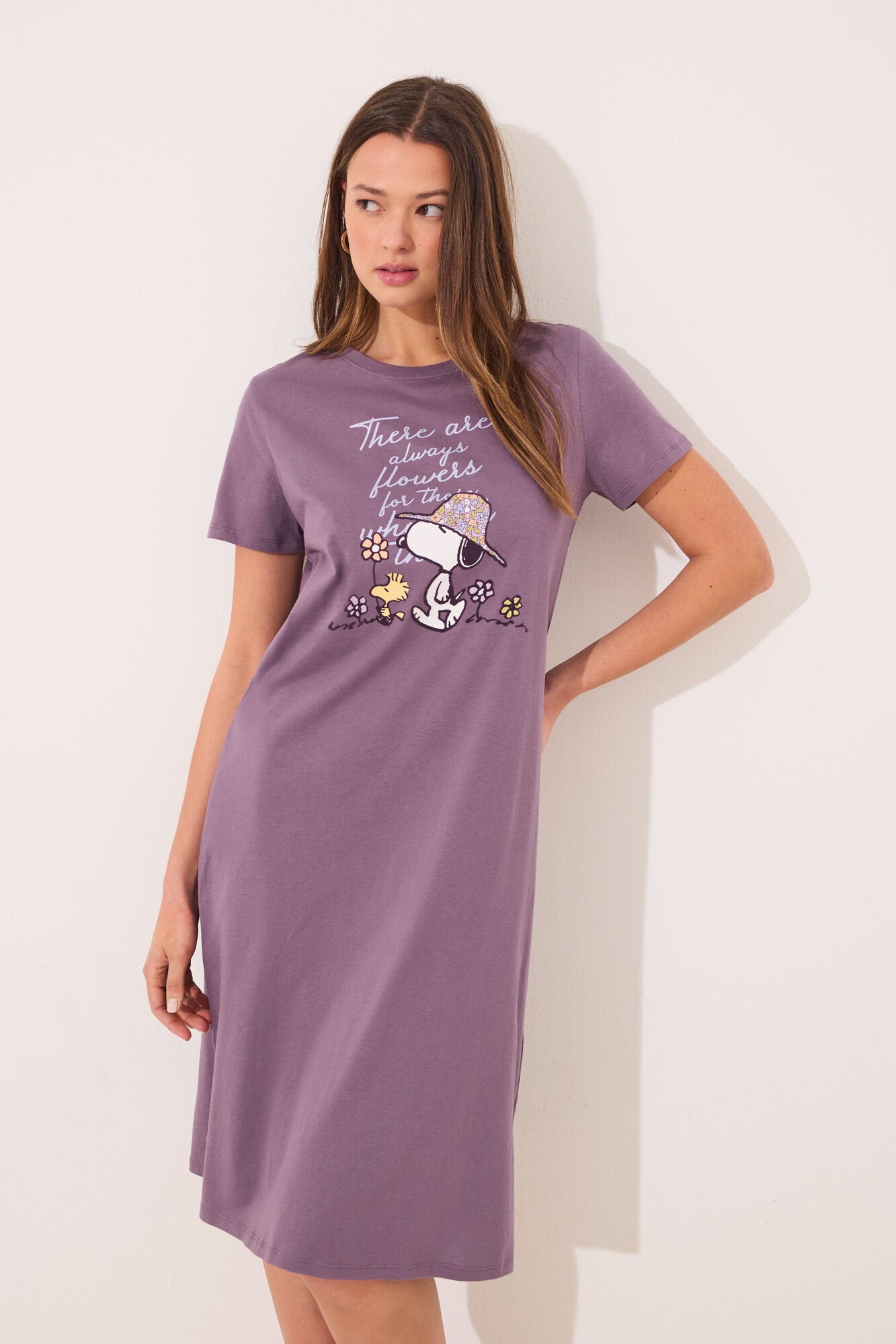 Women Secret_Midi Nightgown 100% Cotton Purple Snoopy_4449085_76_03