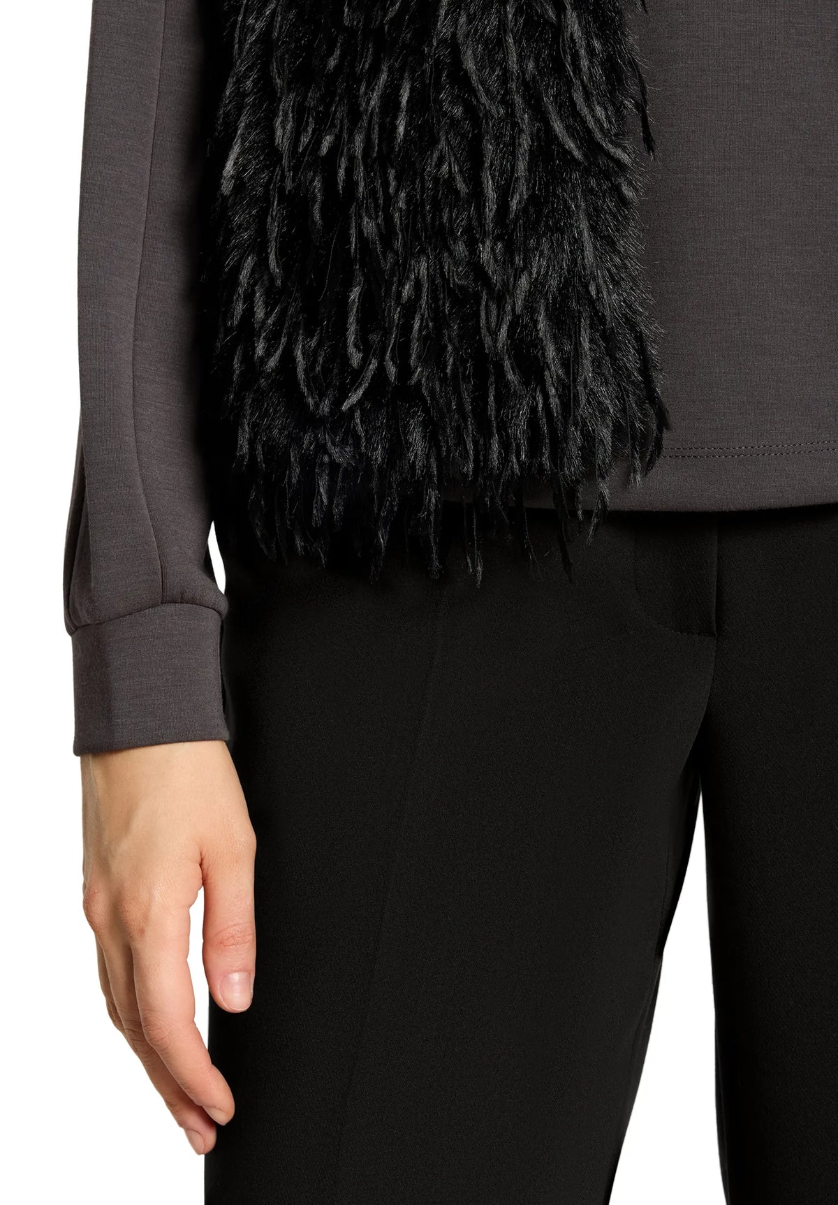 Betty Barclay Black Women Faux Fur Vest with Fringe SKU: 4533-3036_9045 Image 03