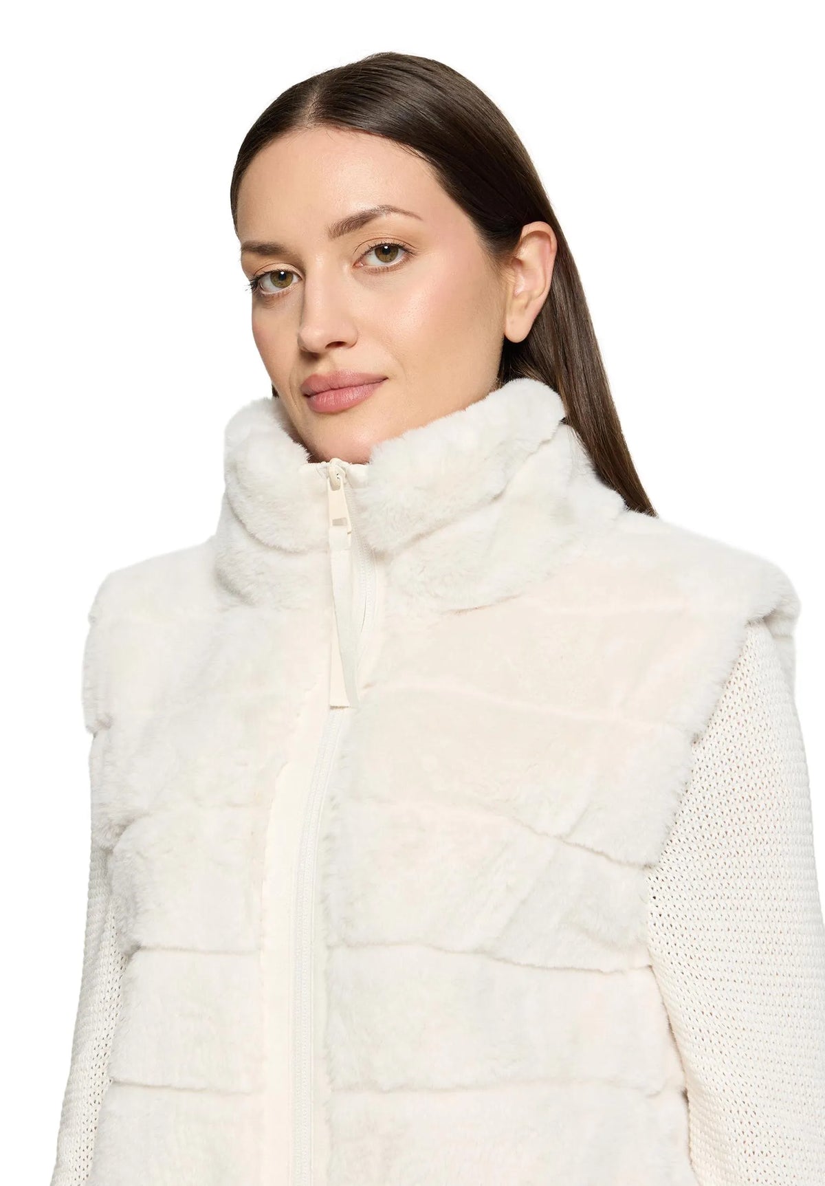 Betty Barclay White Sand Women Faux Fur Vest with Stand-Up Collar SKU: 4540-3043_1032 Image 02