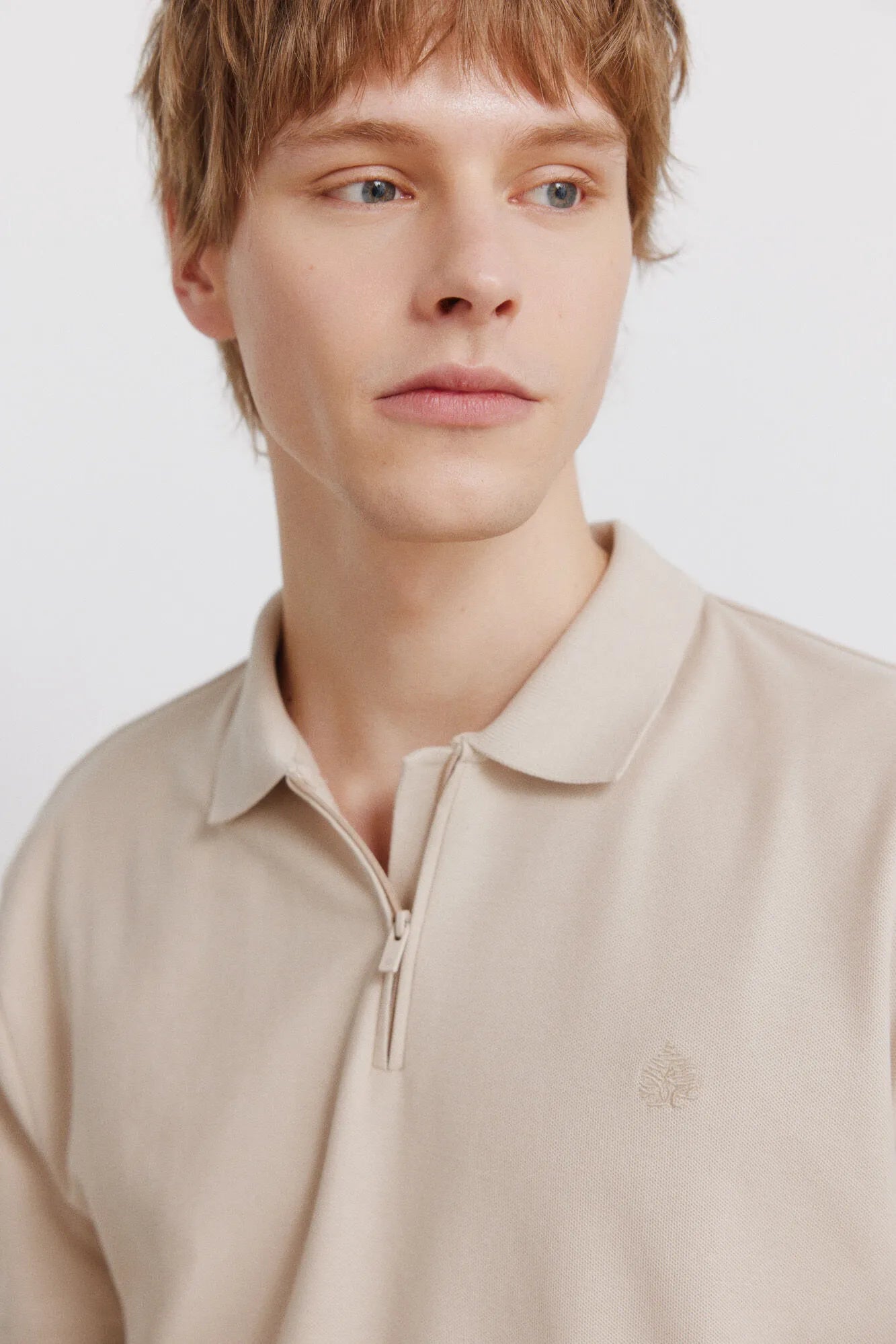 Springfield Beige Men PiquŽ Zip Regular Fit Polo Shirt SKU: 4583288_38 Image 03