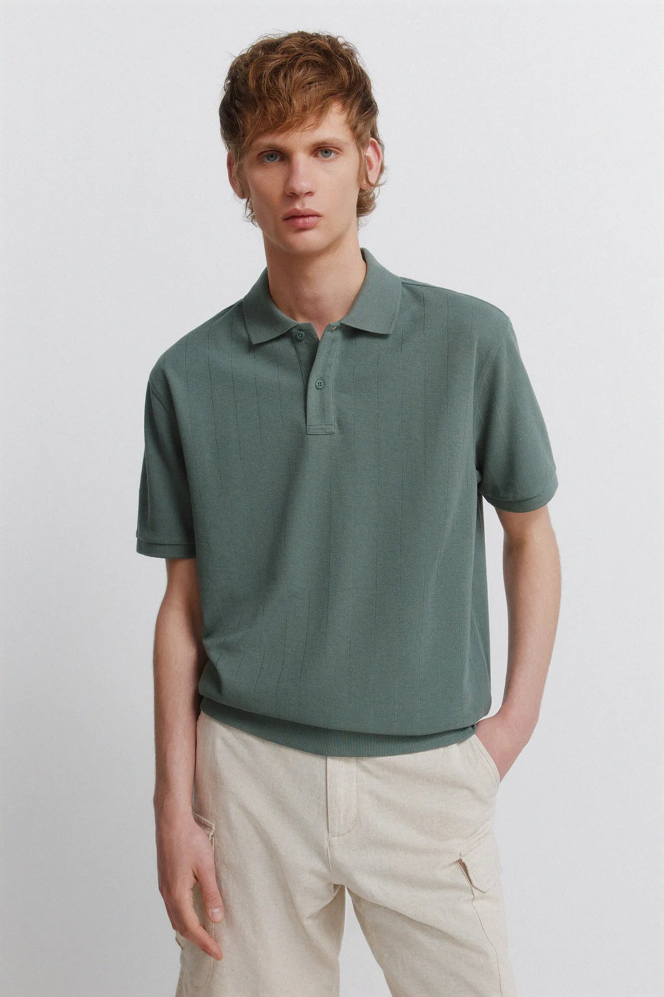 Springfield Green Men Striped Regular Fit Polo Shirt SKU: 4583291_23 Image 01