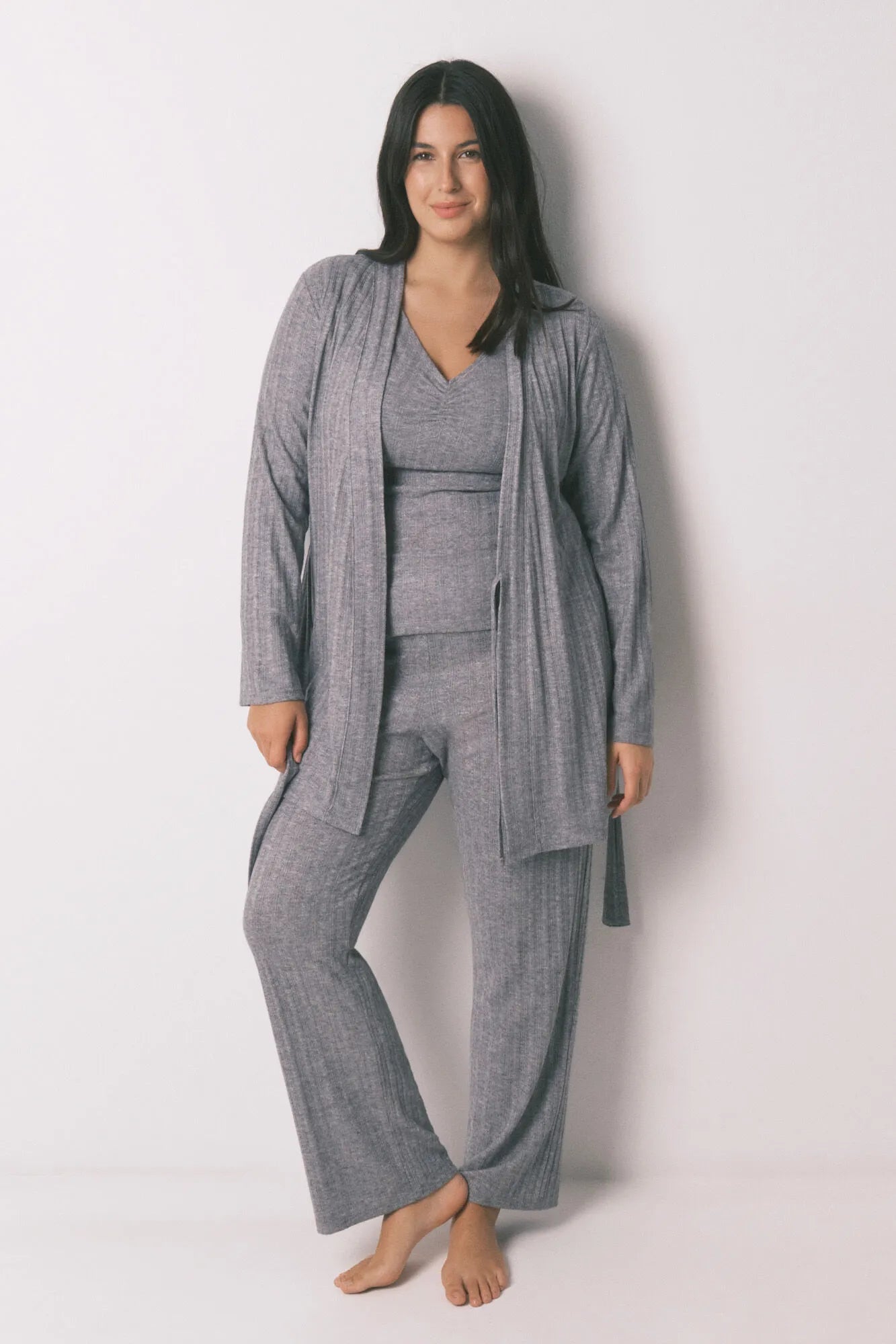 Women Secret_Medium Grey_Grey Jersey-Knit Midi Robe_4682693_46_01