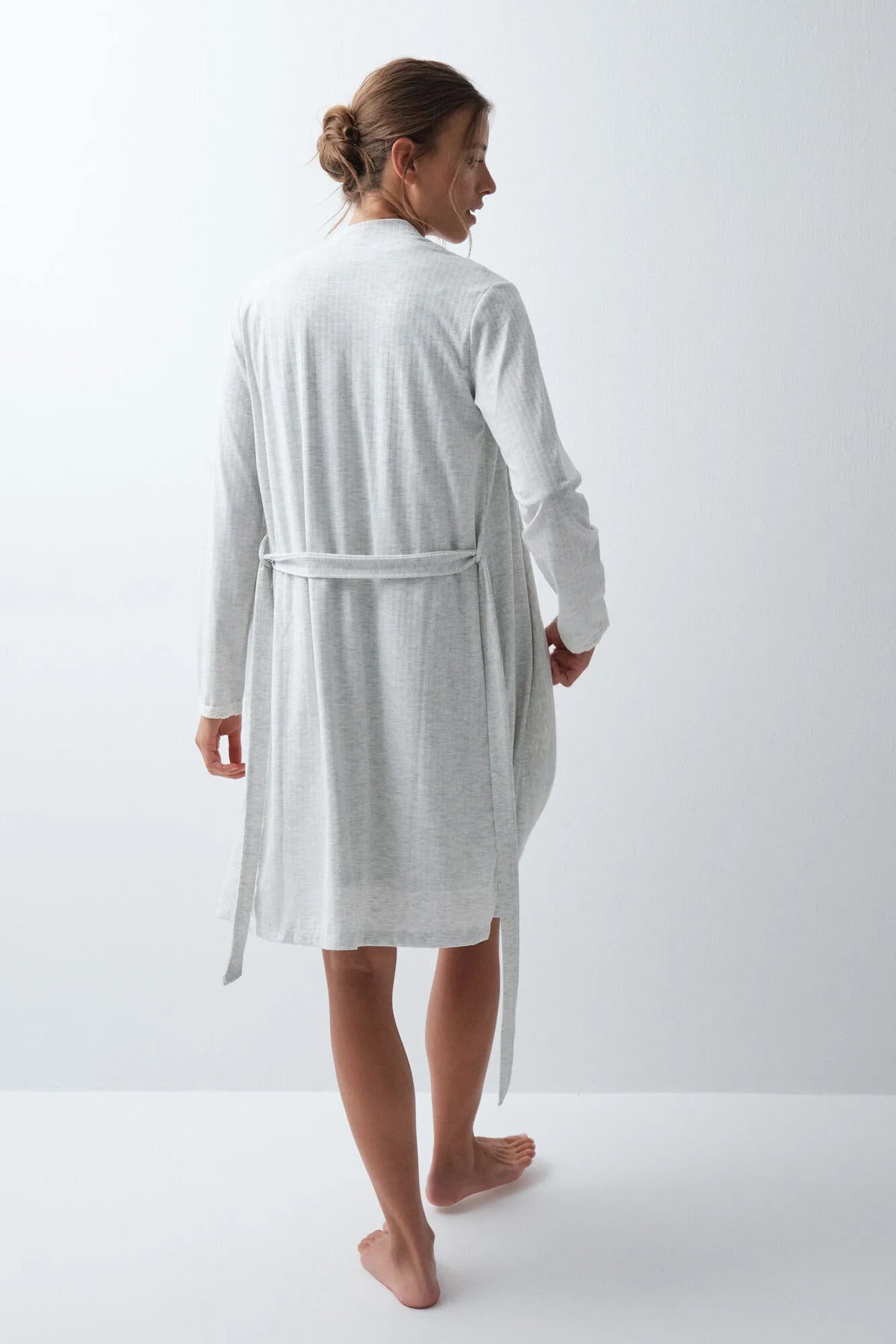 Women Secret Light Grey/Silver Women Grey Long Robe with Belt SKU: 4684176_48 Image 04
