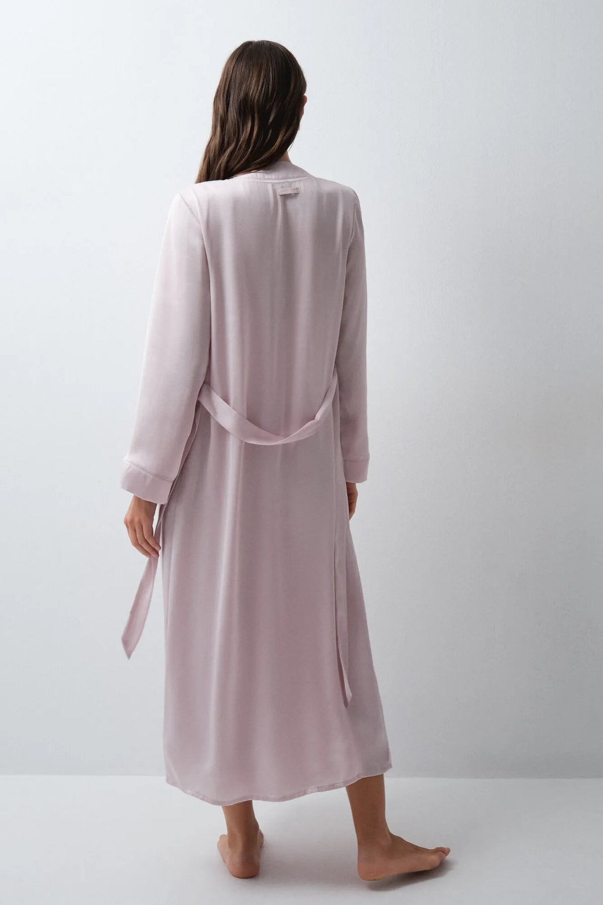 Women Secret Pink Women Pink Satin-Finish Long Robe with Belt SKU: 4684186_72 Image 03