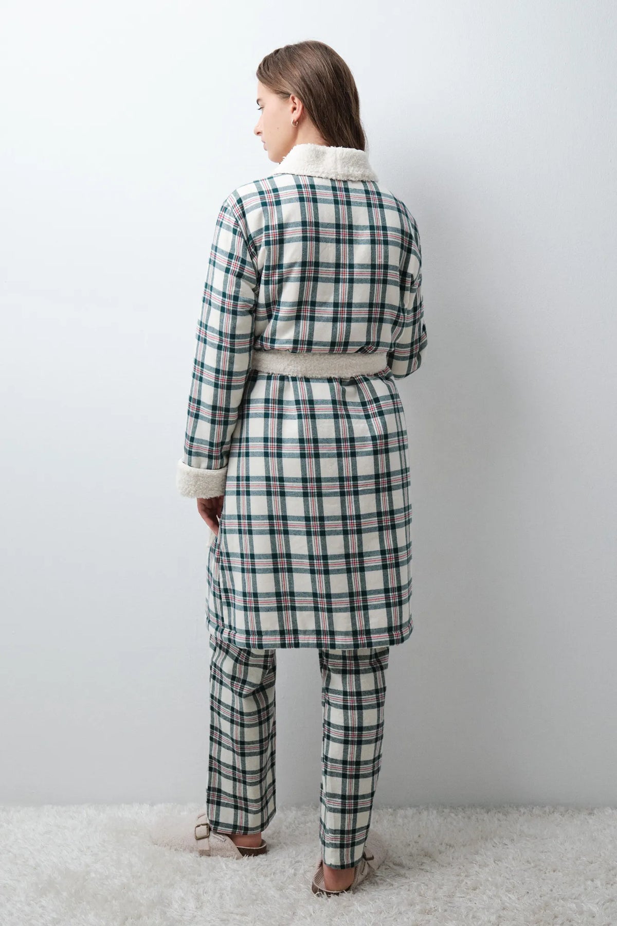 Women Secret Ivory Women Plaid Faux Fur Long Robe SKU: 4684190_96 Image 05