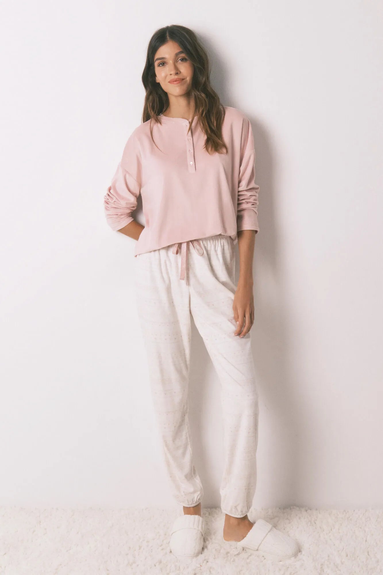 Women Secret_Pink_Soft Fleece Long Pyjamas with Pink Border Print_4752547_71_01