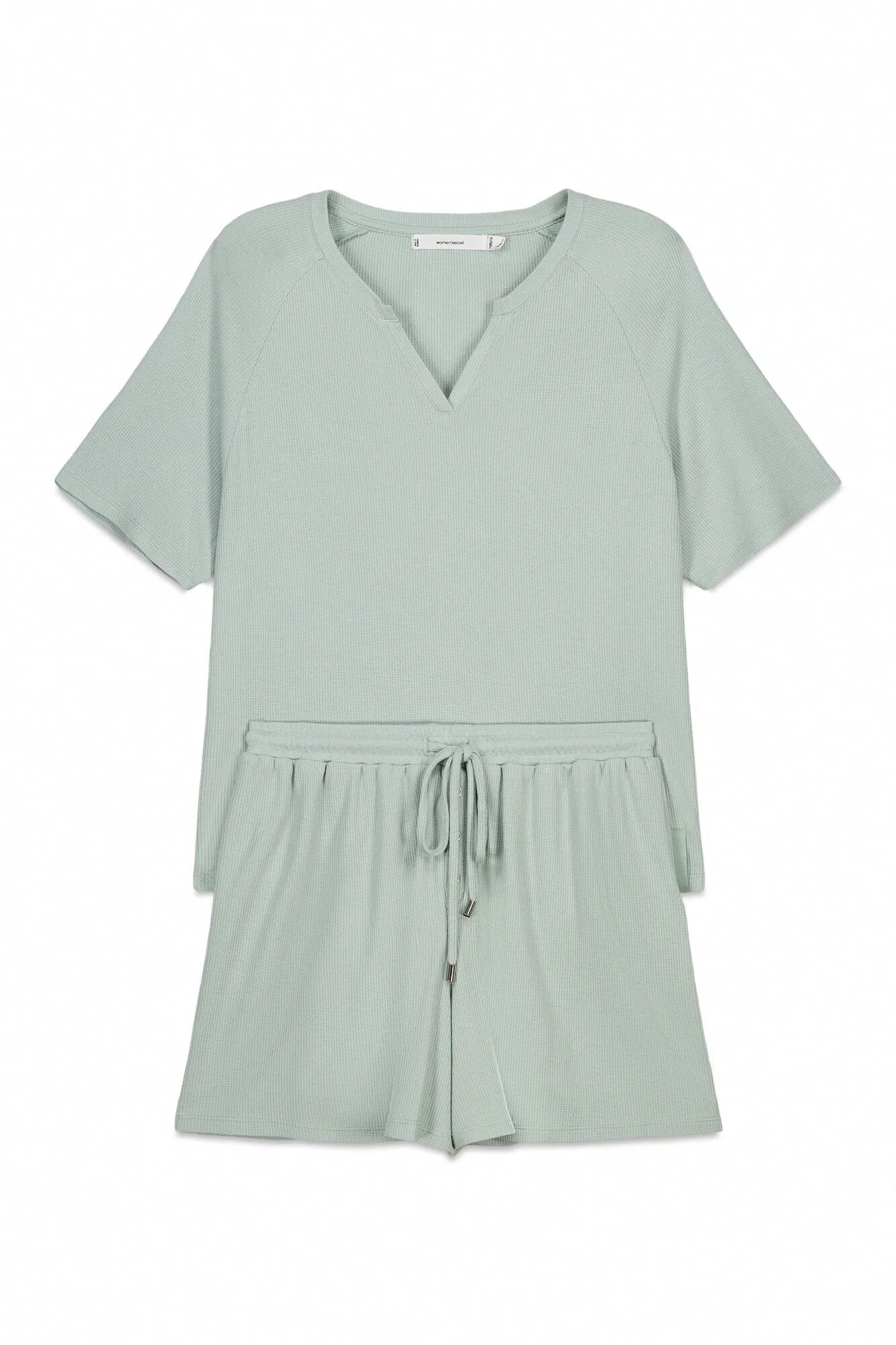 Women Secret Green Women Green Waffle Knit Short Pyjamas SKU: 4753106_21 Image 08