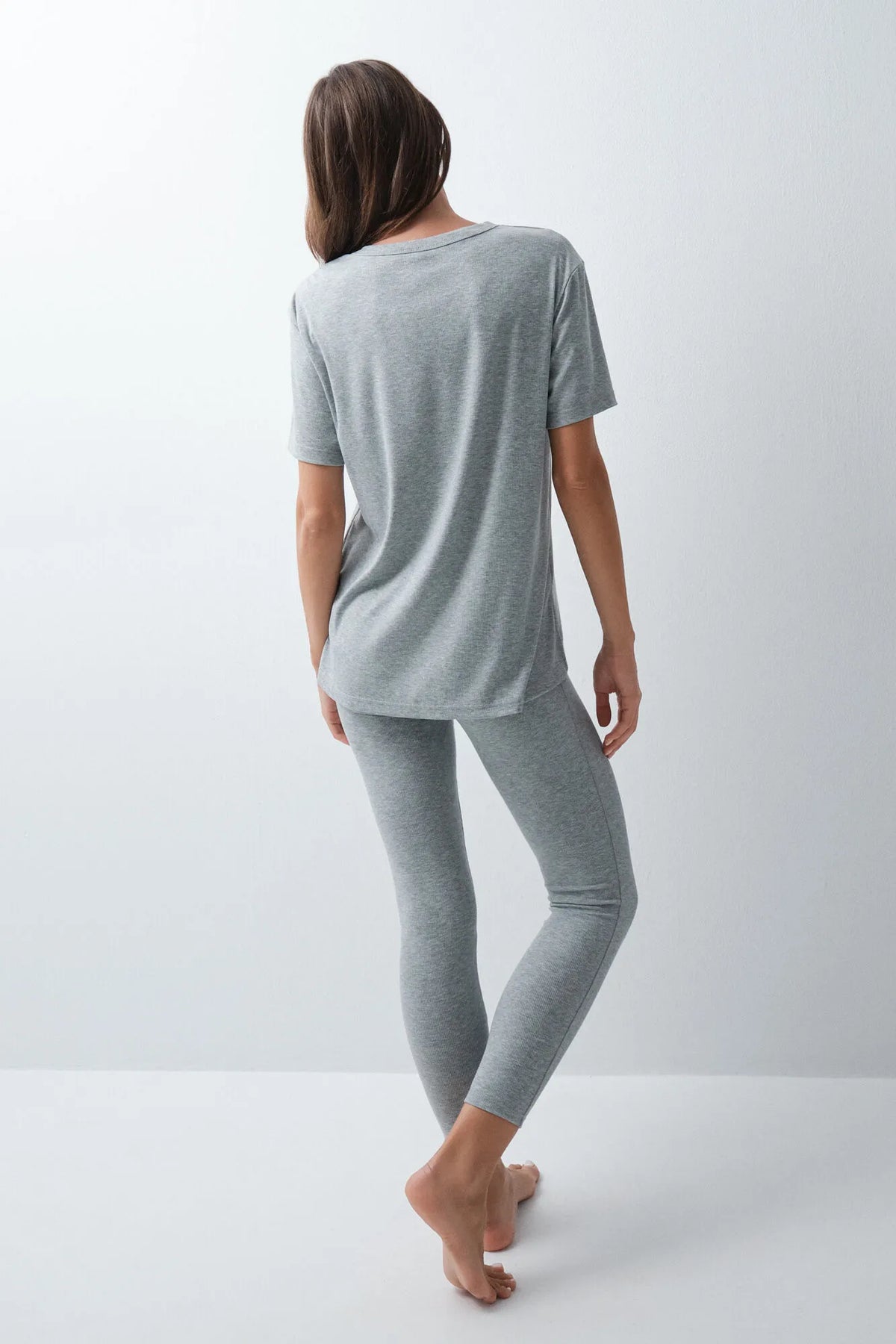 Women Secret Medium Grey Women Grey Long Pyjamas T-Shirt Leggings SKU: 4754187_46 Image 05