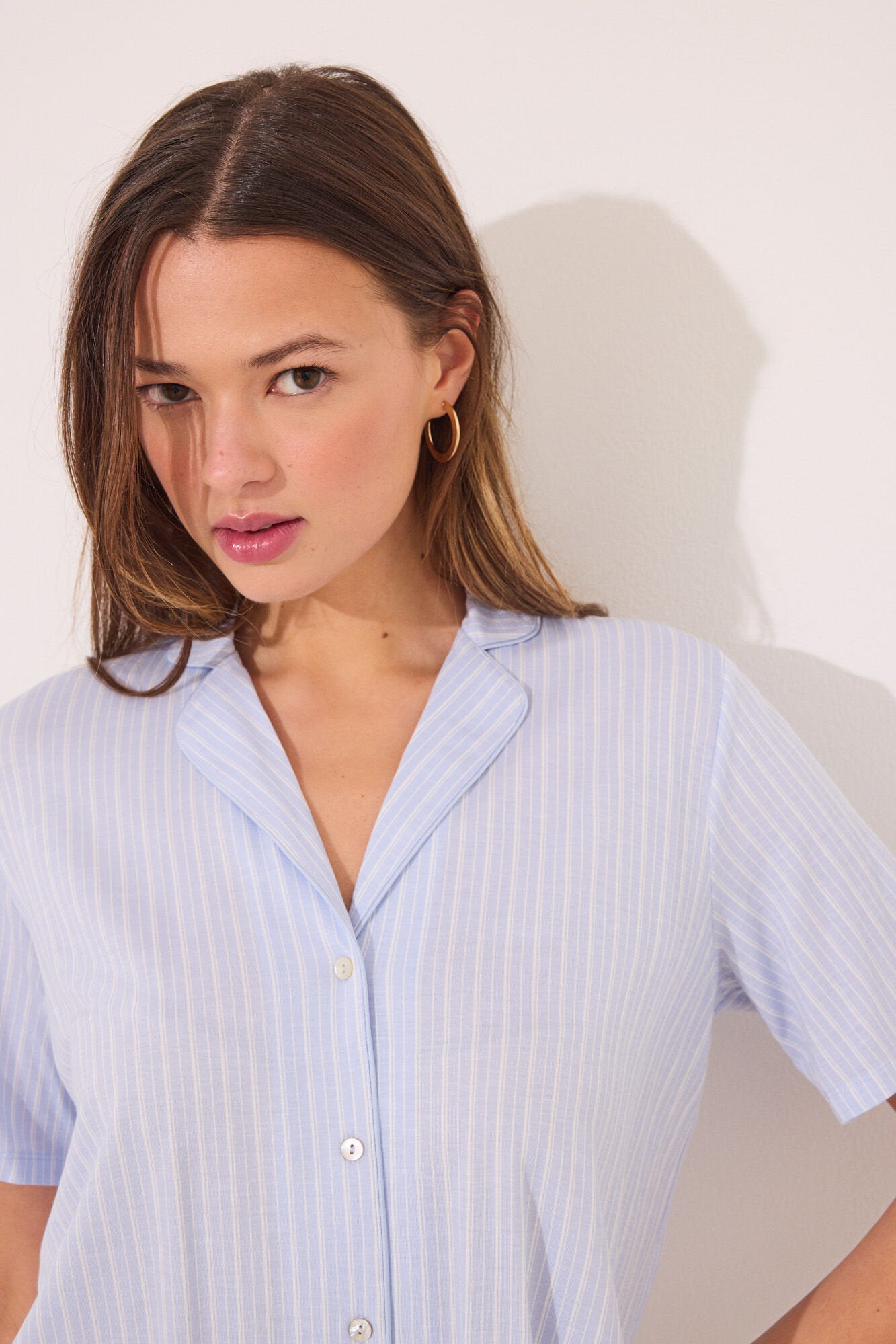 Women Secret_Capri Viscose Blue Striped Classic Pyjamas_4759926_28_02