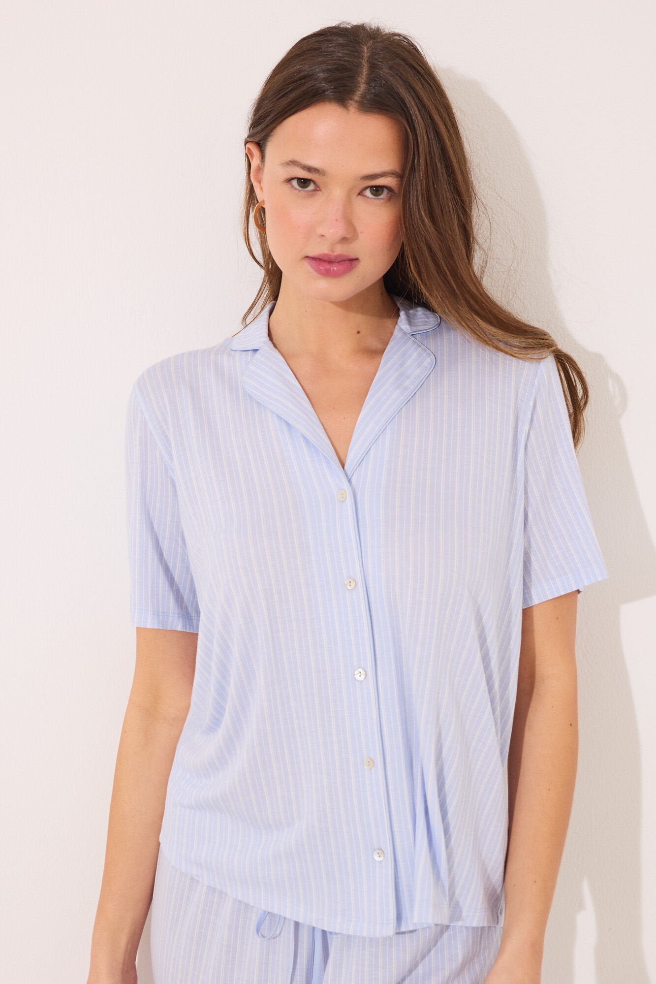 Women Secret_Capri Viscose Blue Striped Classic Pyjamas_4759926_28_06