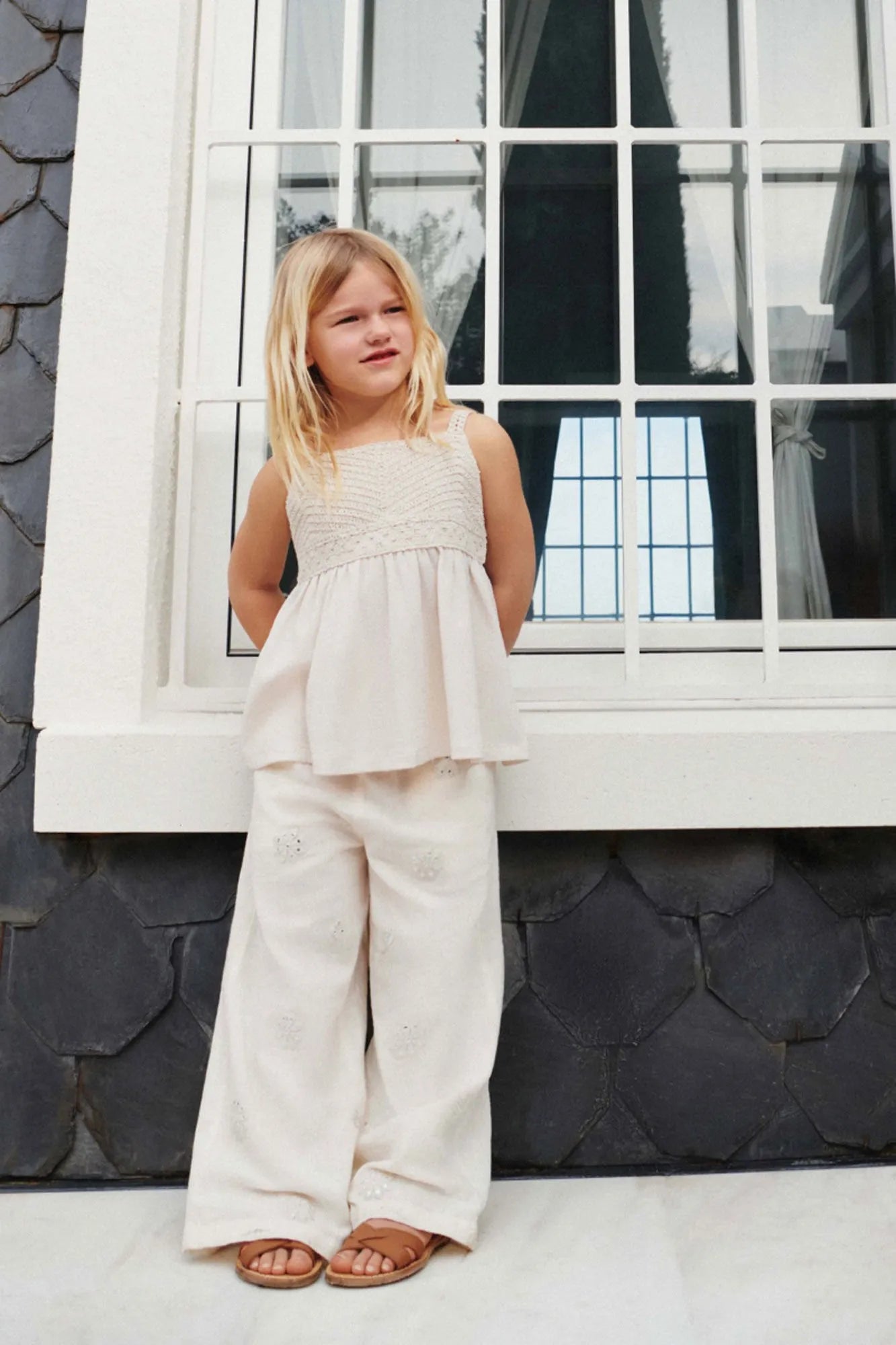 Springfield Beige Girls Fluid Embroidered Trousers SKU: 4793002_37 Image 01