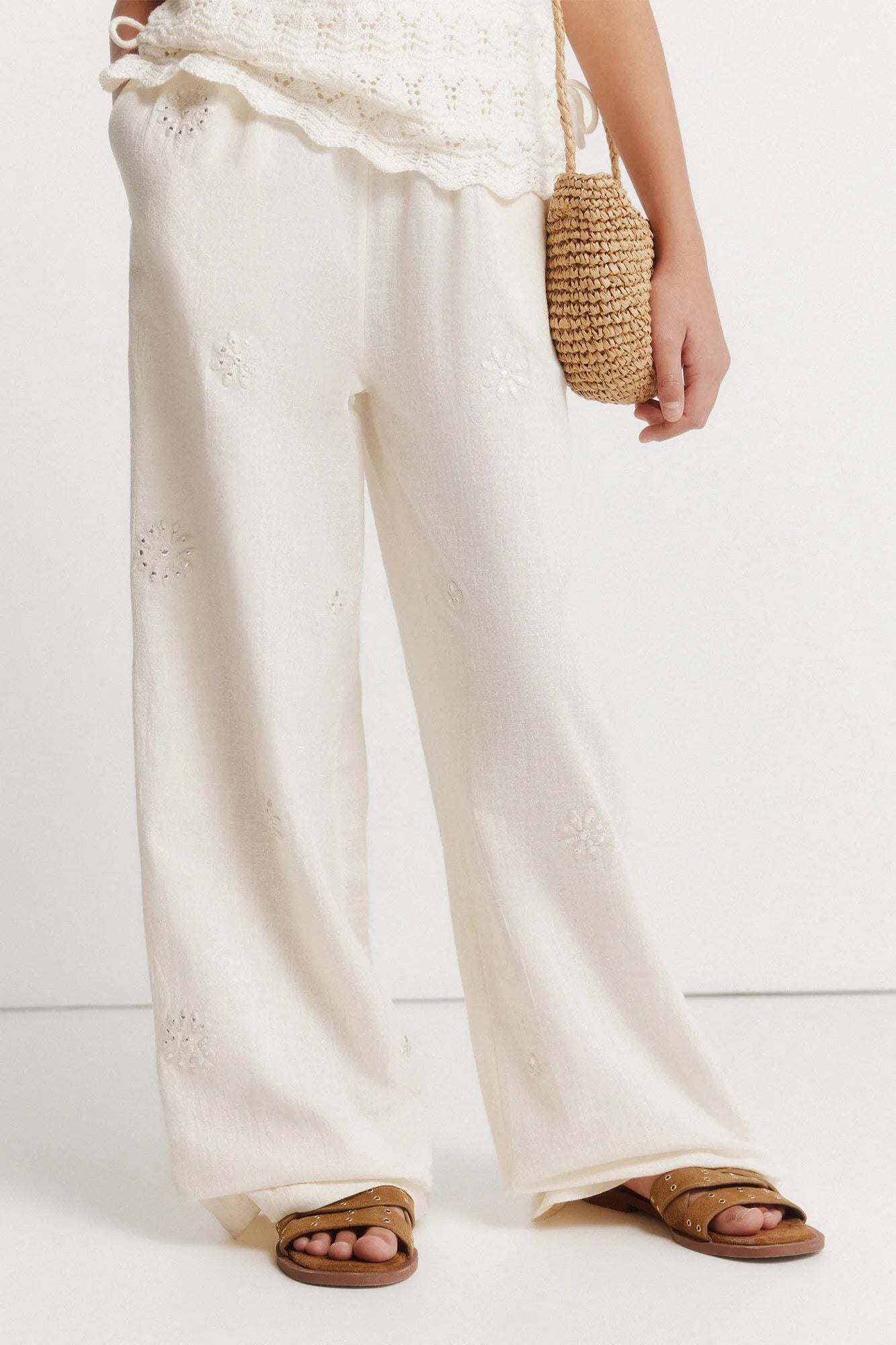 Springfield Beige Girls Fluid Embroidered Trousers SKU: 4793002_37 Image 03