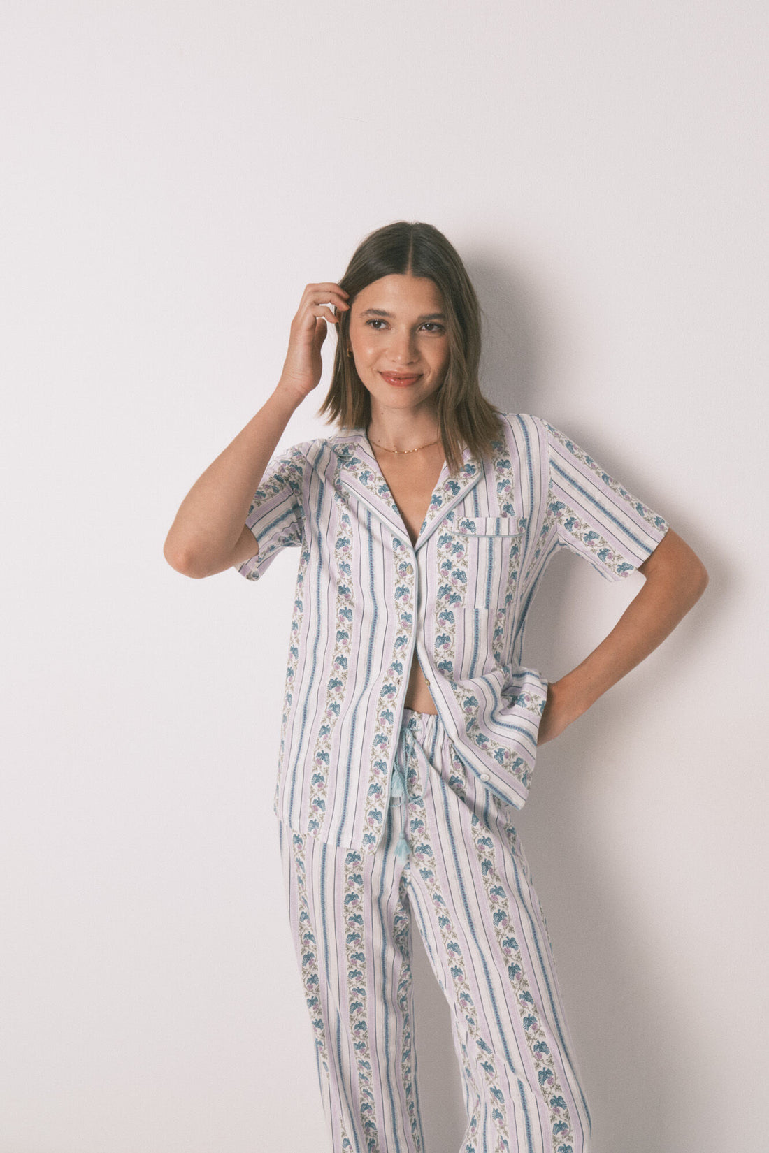 Women Secret_Ivory_100% Cotton Striped Capri Classic Pyjamas_4852097_96_02