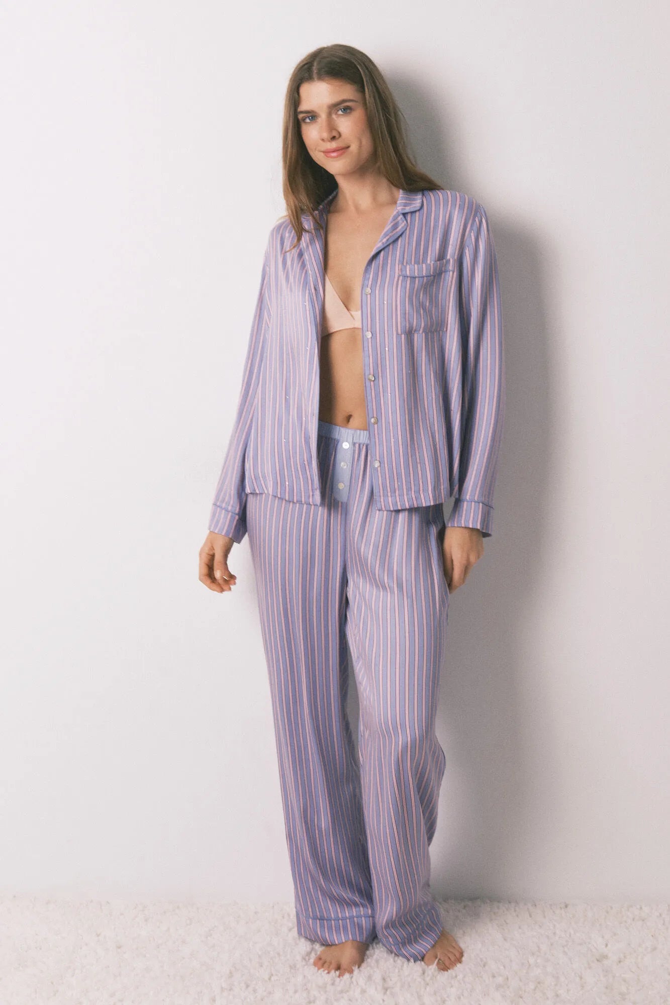Women Secret_Red_Long Satin Striped Print Classic Pyjamas_4852103_64_02