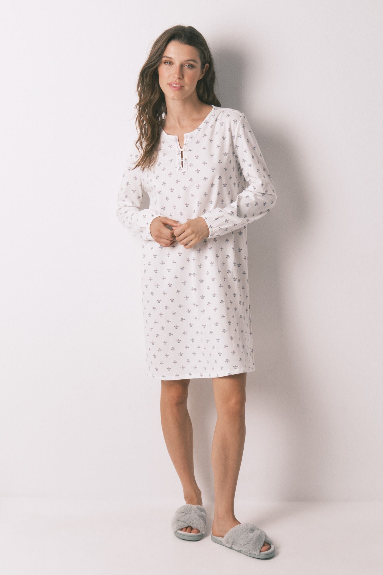 Women Secret_Ivory_Long Sleeve Nightgown 100% Cotton Ivory Flowers_4922735_96_03