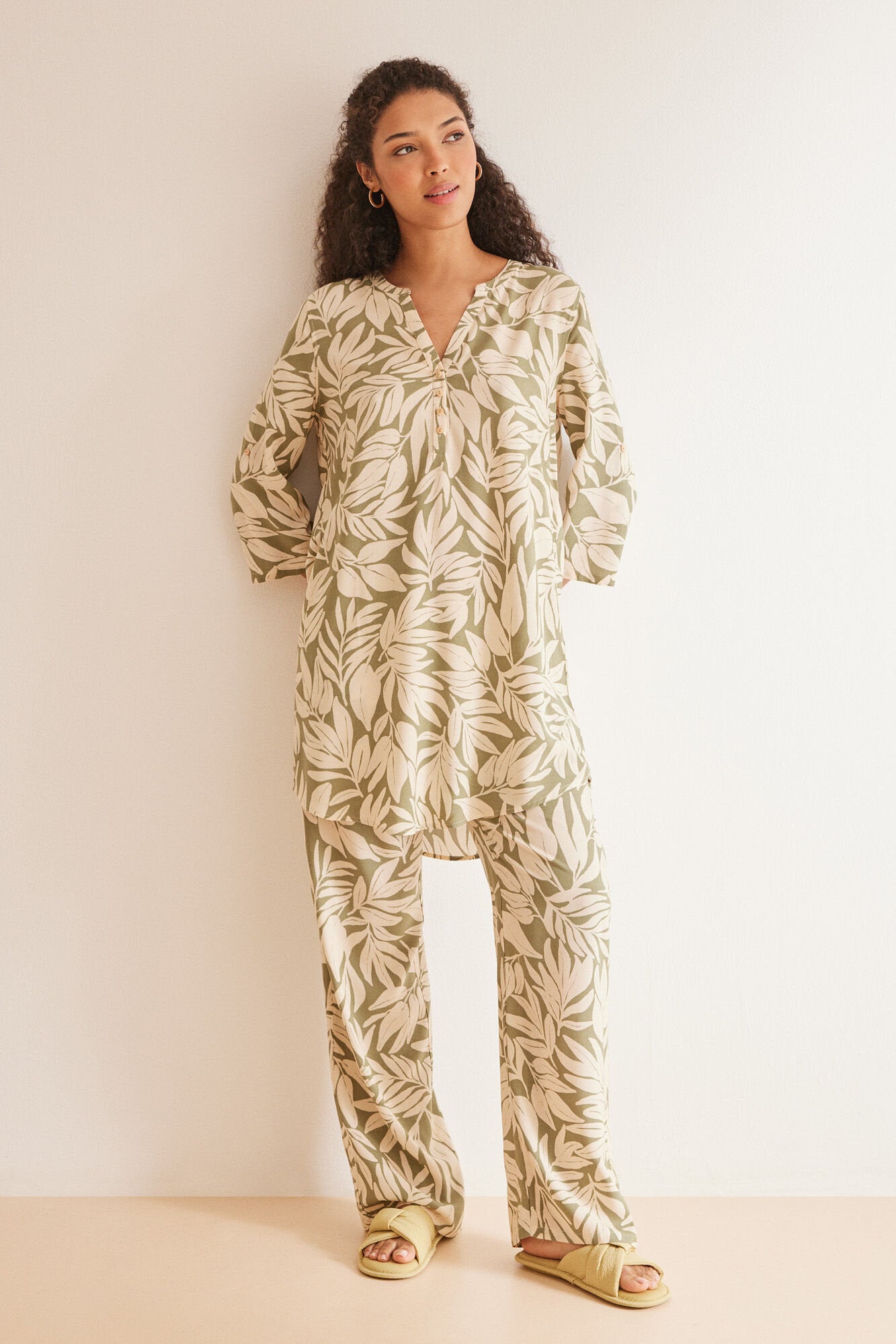 Green Print Long Sleeves Camisoles_4927029_29_03
