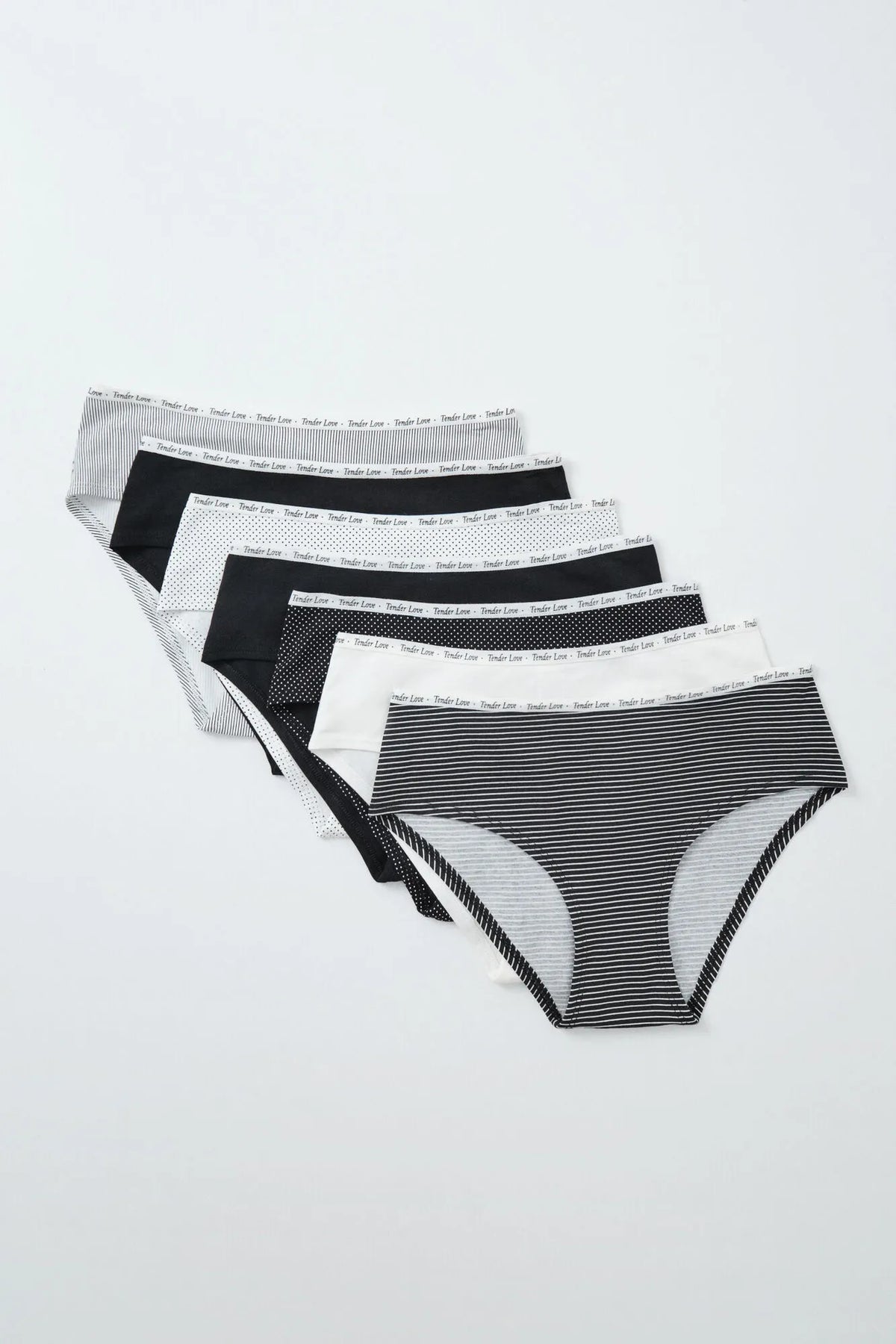 Women Secret Multicoloured Women Pack of 7 Wide Cotton Panties, Black & White Print SKU: 4934584_98 Image 01