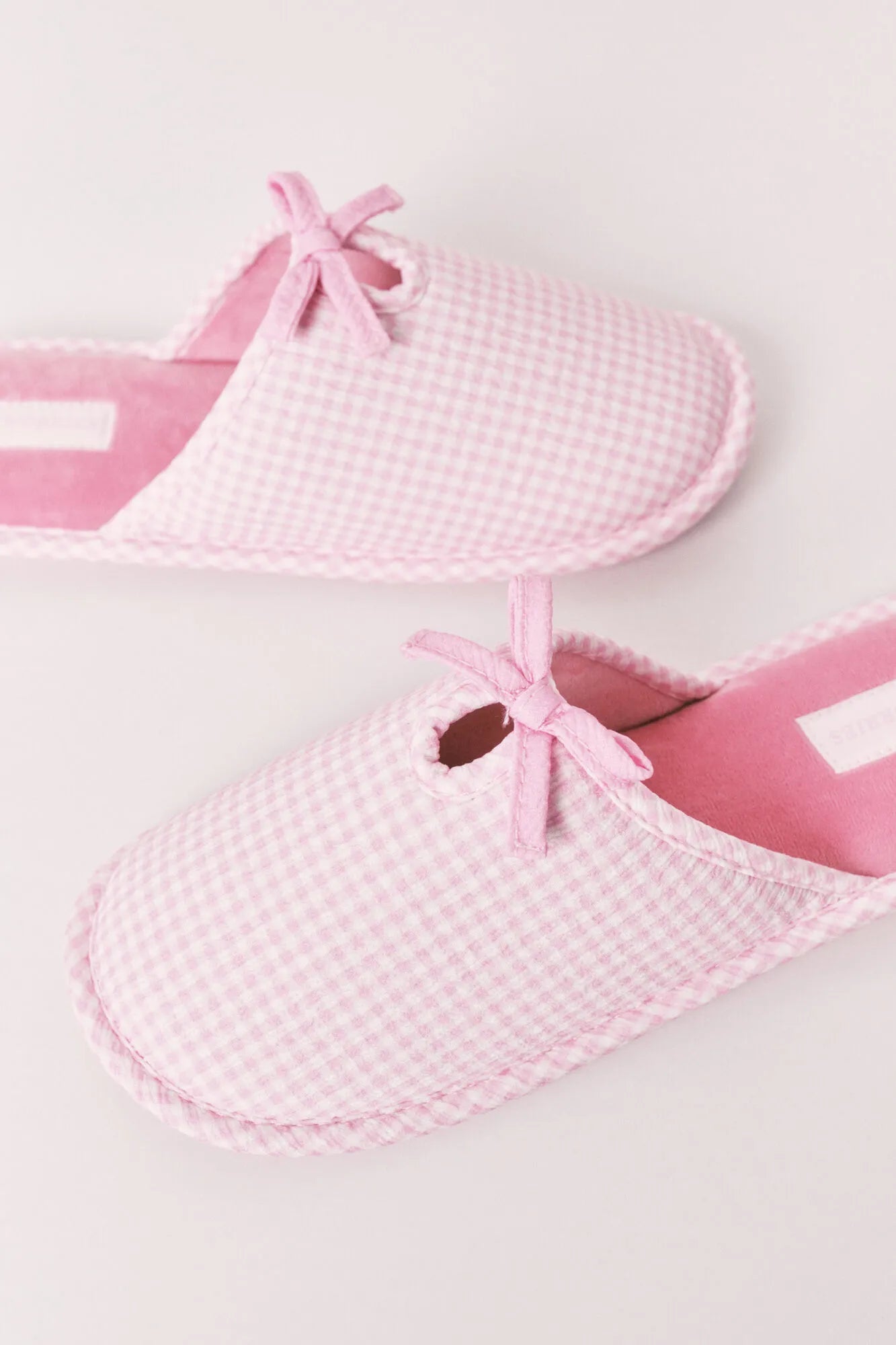 Women Secret Pink Women Pink Gingham Print Bow Slippers SKU: 4993714_70 Image 01