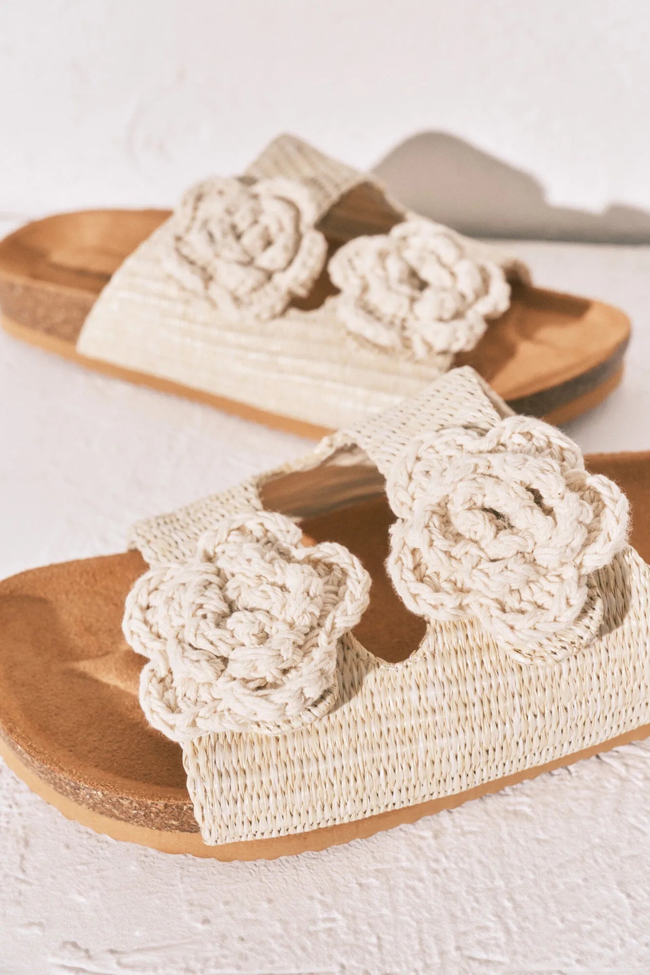 Women Secret Ivory Women Beige Raffia Crochet Flower Sandals SKU: 4993742_96 Image 01