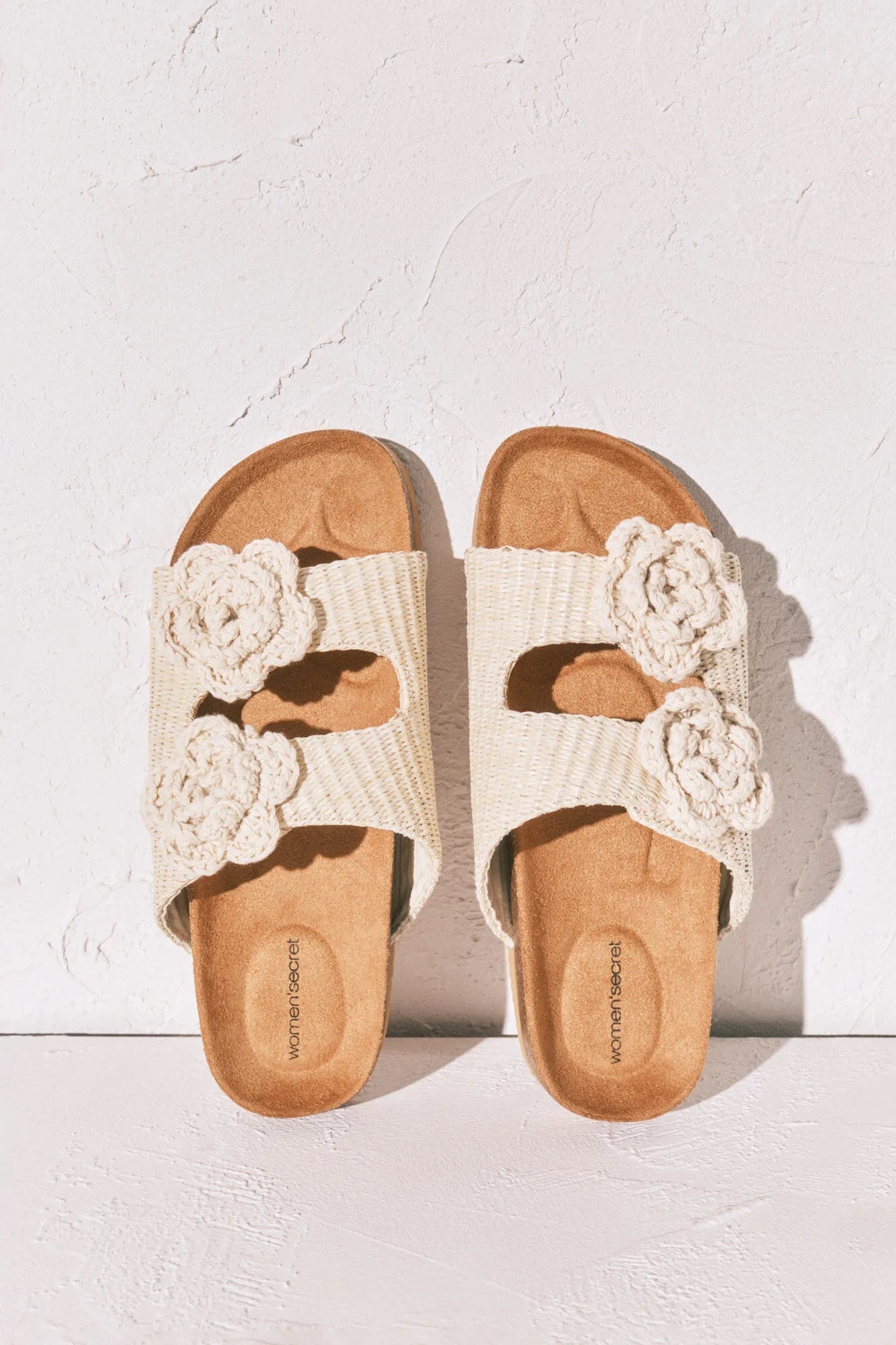 Women Secret Ivory Women Beige Raffia Crochet Flower Sandals SKU: 4993742_96 Image 02