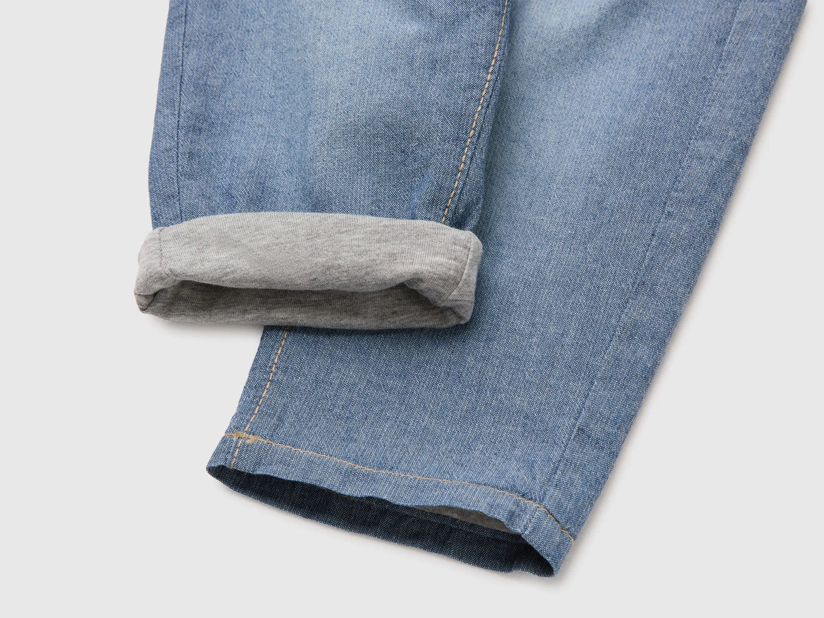 Benetton Blue Unisex Chambray Trousers with Drawstring SKU: 49D7AF020_901 Image 03