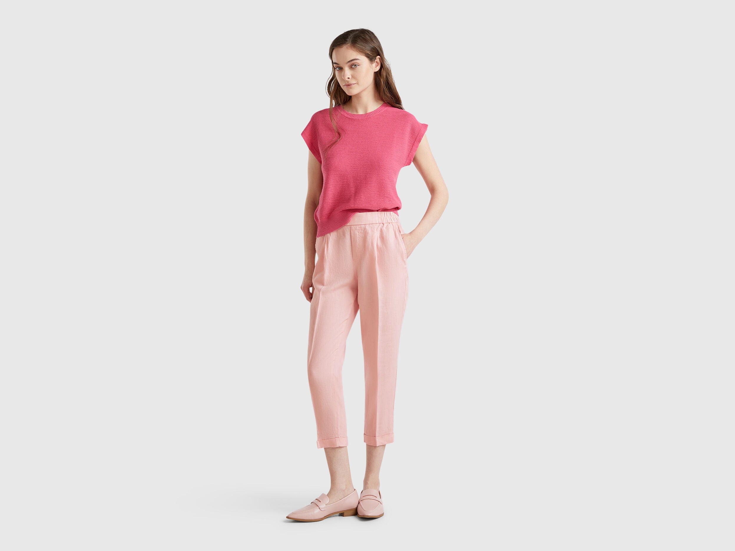 Benetton_Cropped Trousers in 100% Linen_4AGH558X5_04U_01