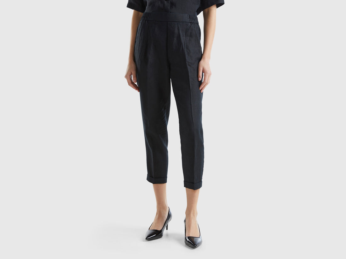 Benetton_Cropped Trousers in 100% Linen_4AGH558X5_100_02