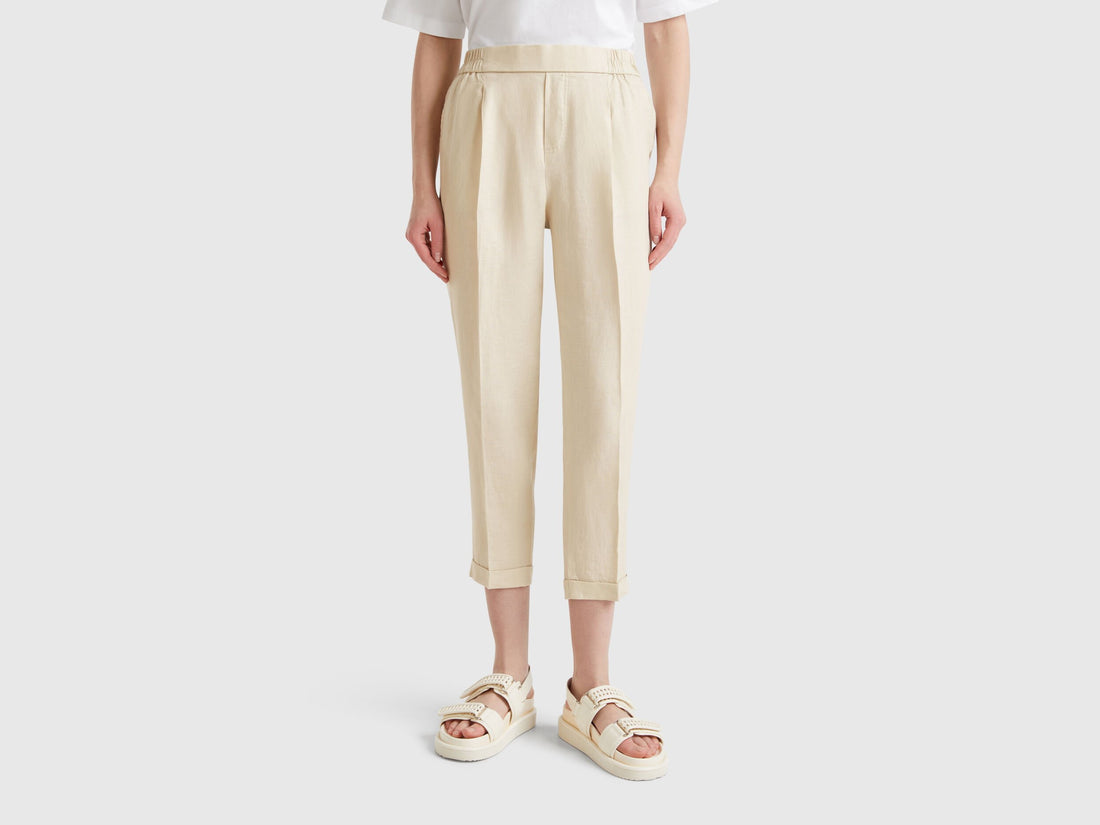 Benetton_Cropped Trousers in 100% Linen_4AGH558X5_152_02