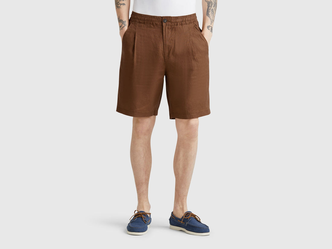 Benetton_Bermuda Shorts with Drawstring in Pure Linen_4AGHU900Z_0B1_02