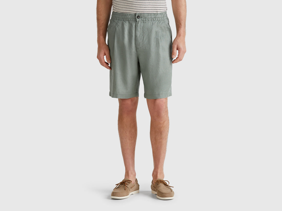 Benetton_Bermuda Shorts with Drawstring in Pure Linen_4AGHU900Z_26Y_02