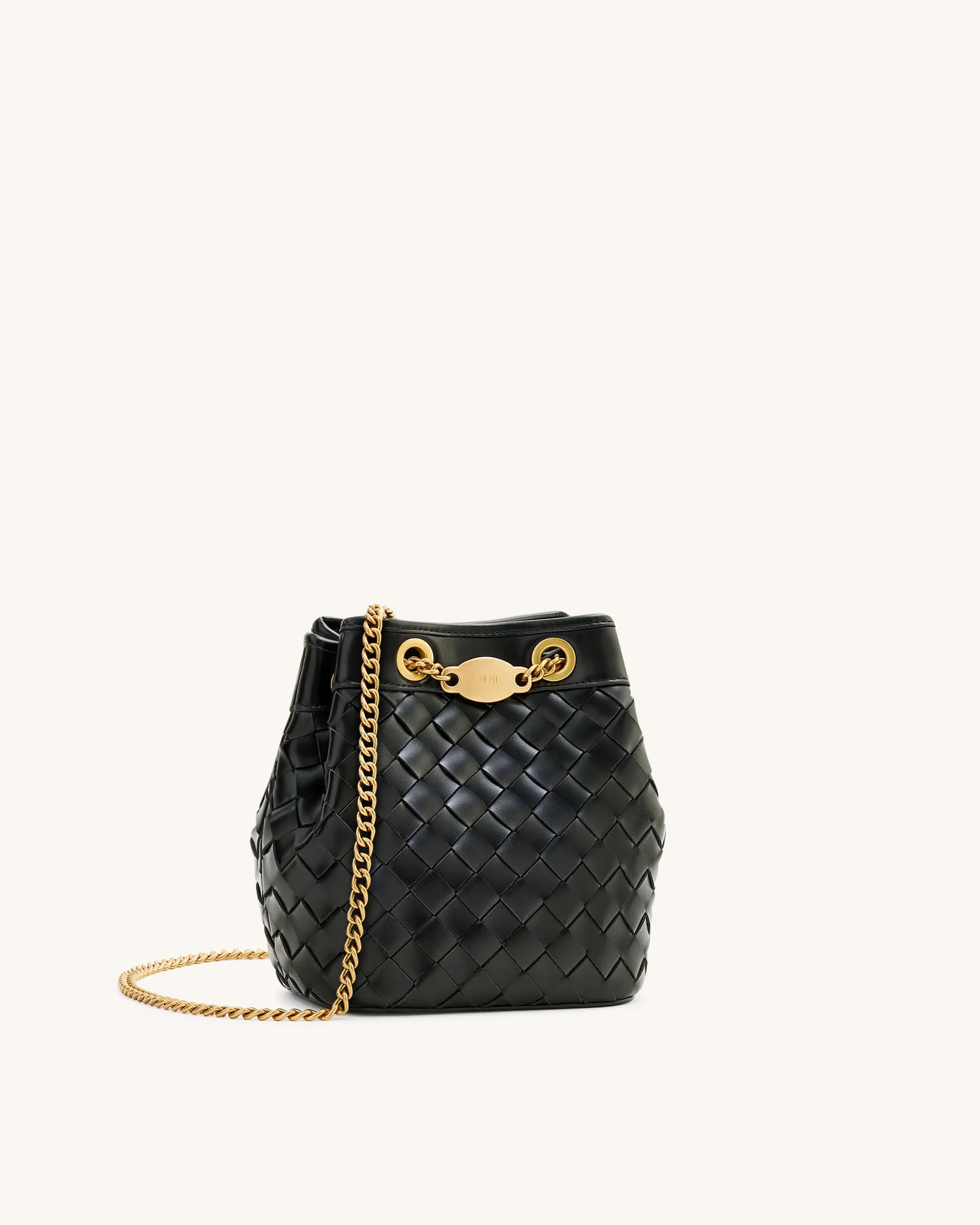 JW PEI Black Women Yara Hand-Woven Bucket Bag - Black SKU: 4B48-1_Black Image 02