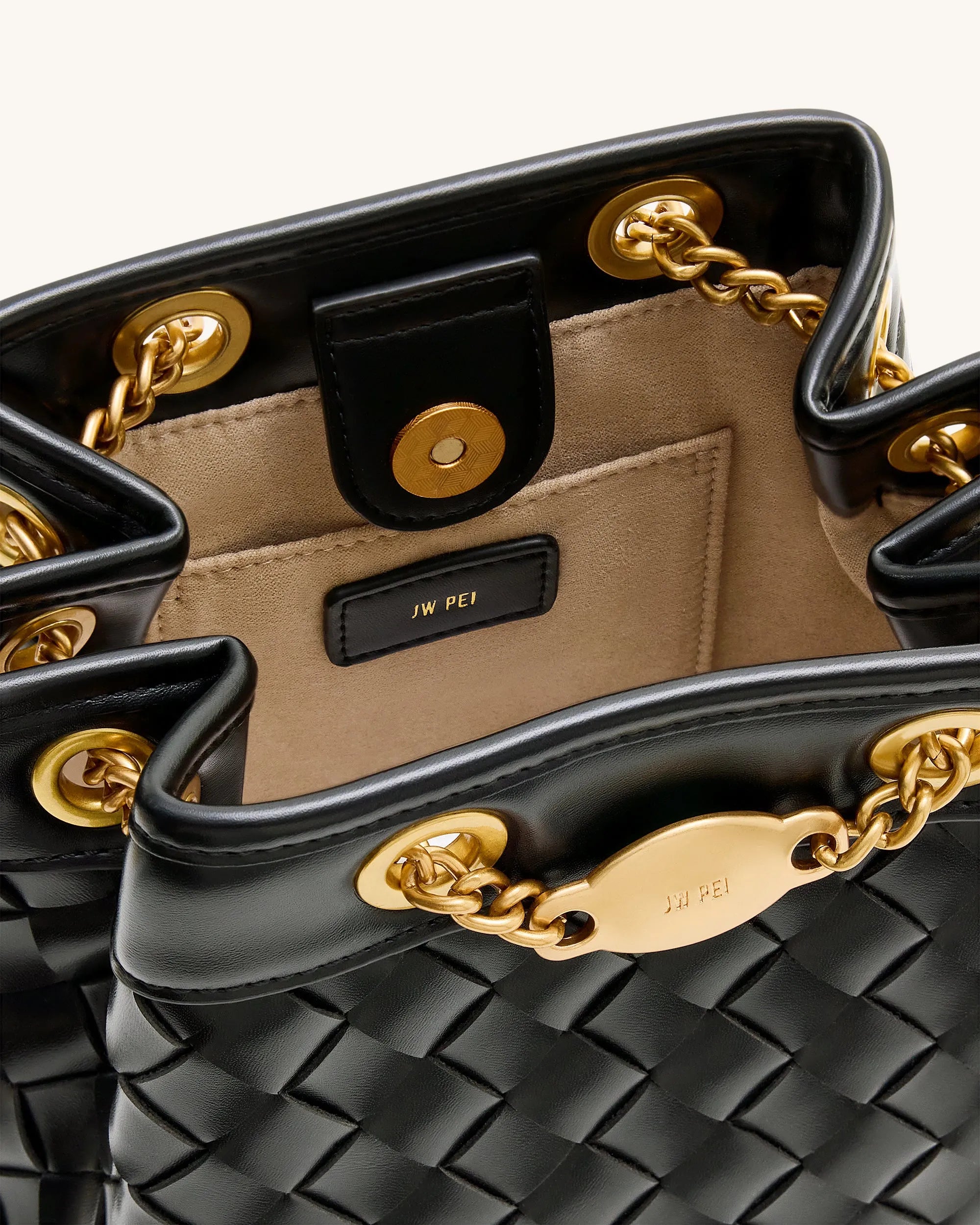 JW PEI Black Women Yara Hand-Woven Bucket Bag - Black SKU: 4B48-1_Black Image 04