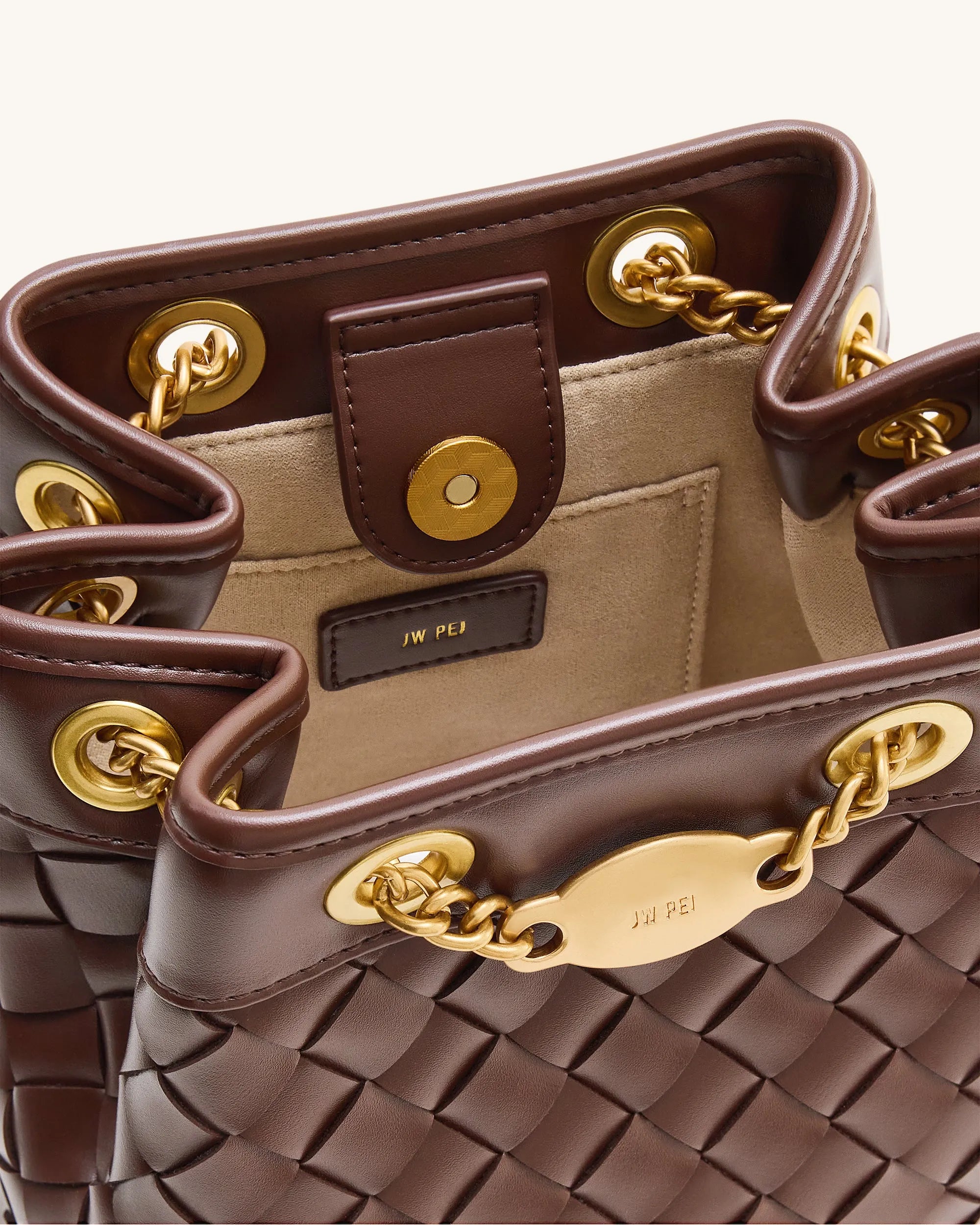 JW PEI Dark Brown Women Yara Hand-Woven Bucket Bag - Dark Brown SKU: 4B48-3_Dark Brown Image 05