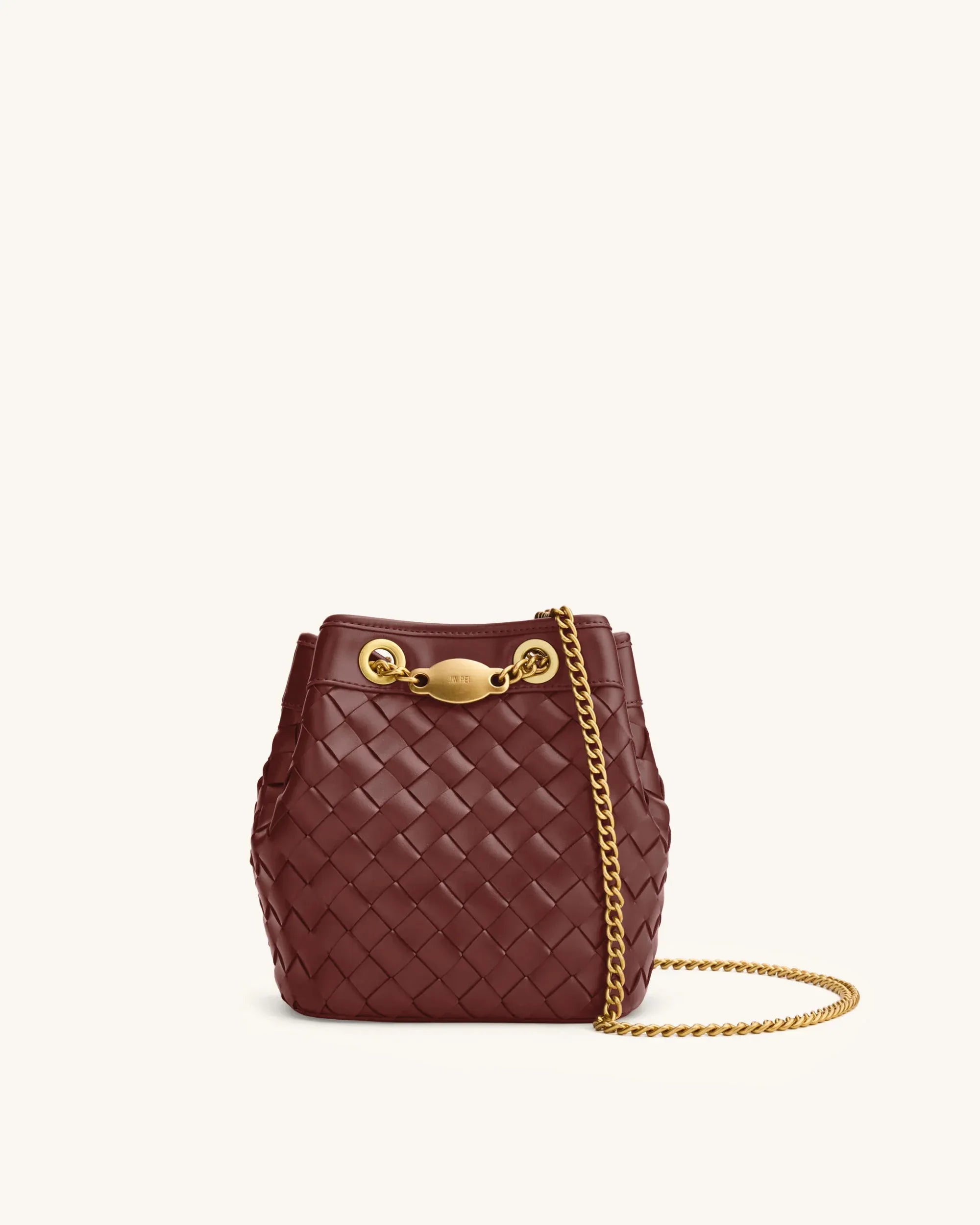 JW PEI Burgundy Women Yara Hand-Woven Bucket Bag SKU: 4B48-4_Burgundy Image 01